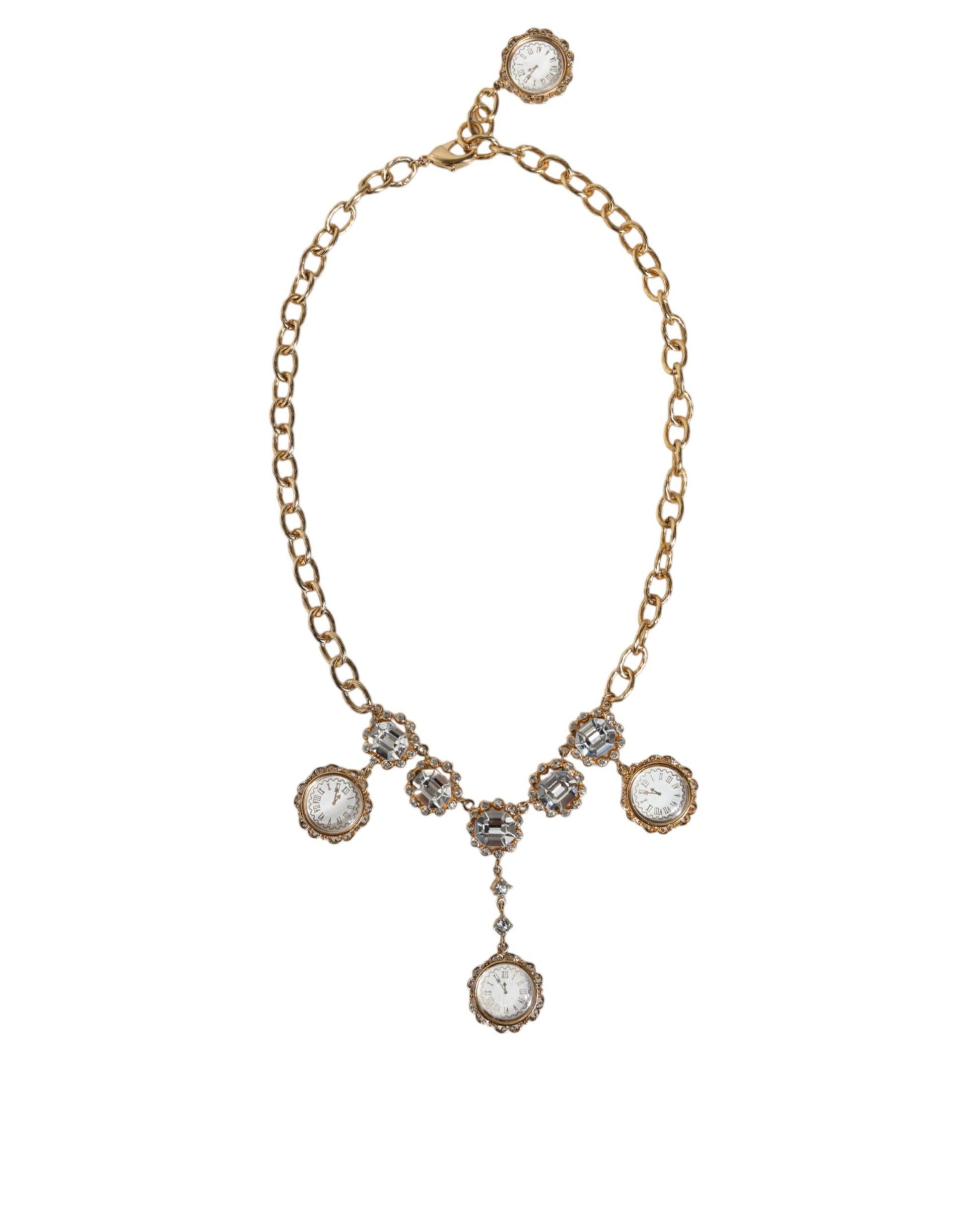 Collier Dolce &amp; Gabbana avec chaîne en or, horloge en laiton et cristaux