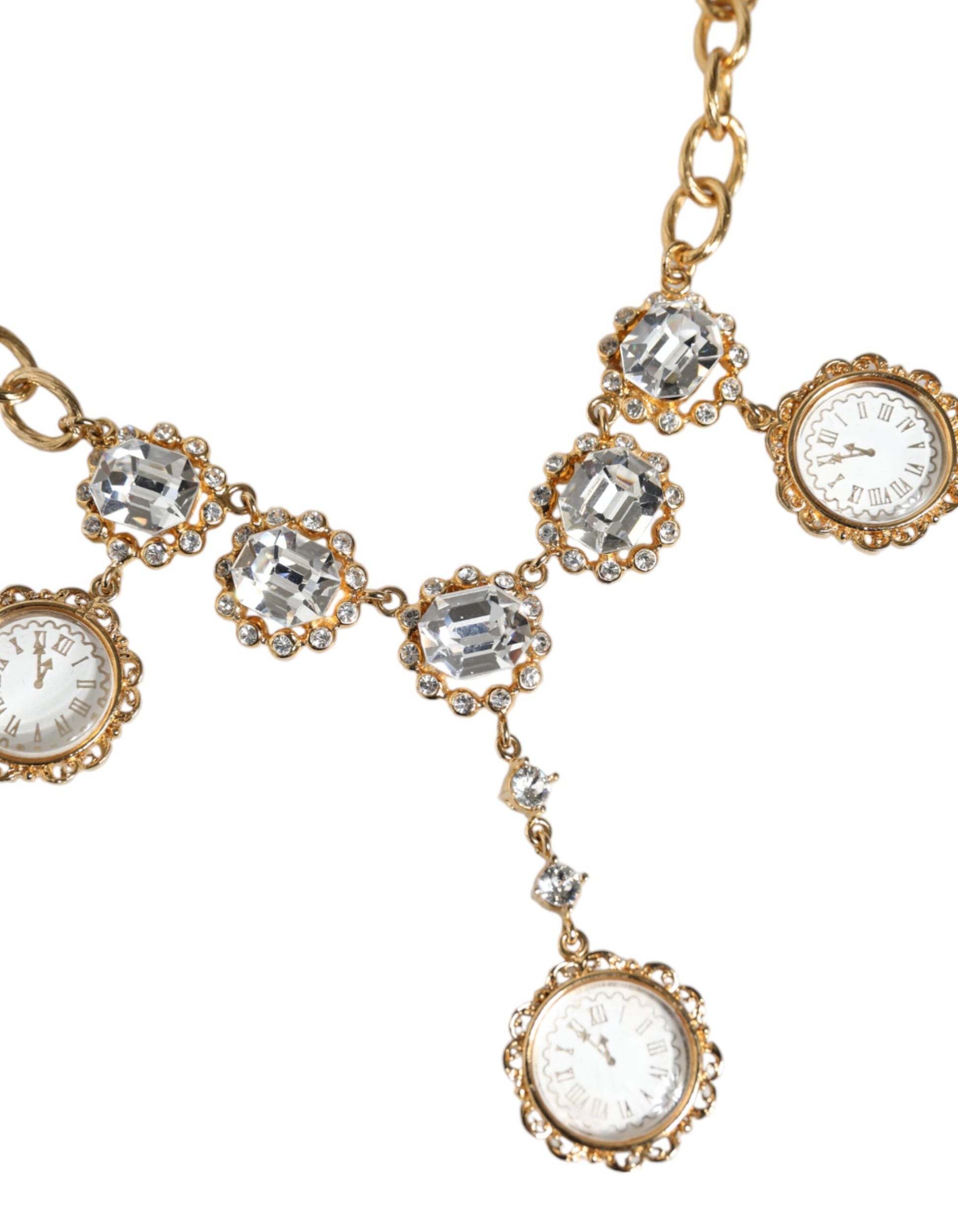 Collier Dolce &amp; Gabbana avec chaîne en or, horloge en laiton et cristaux