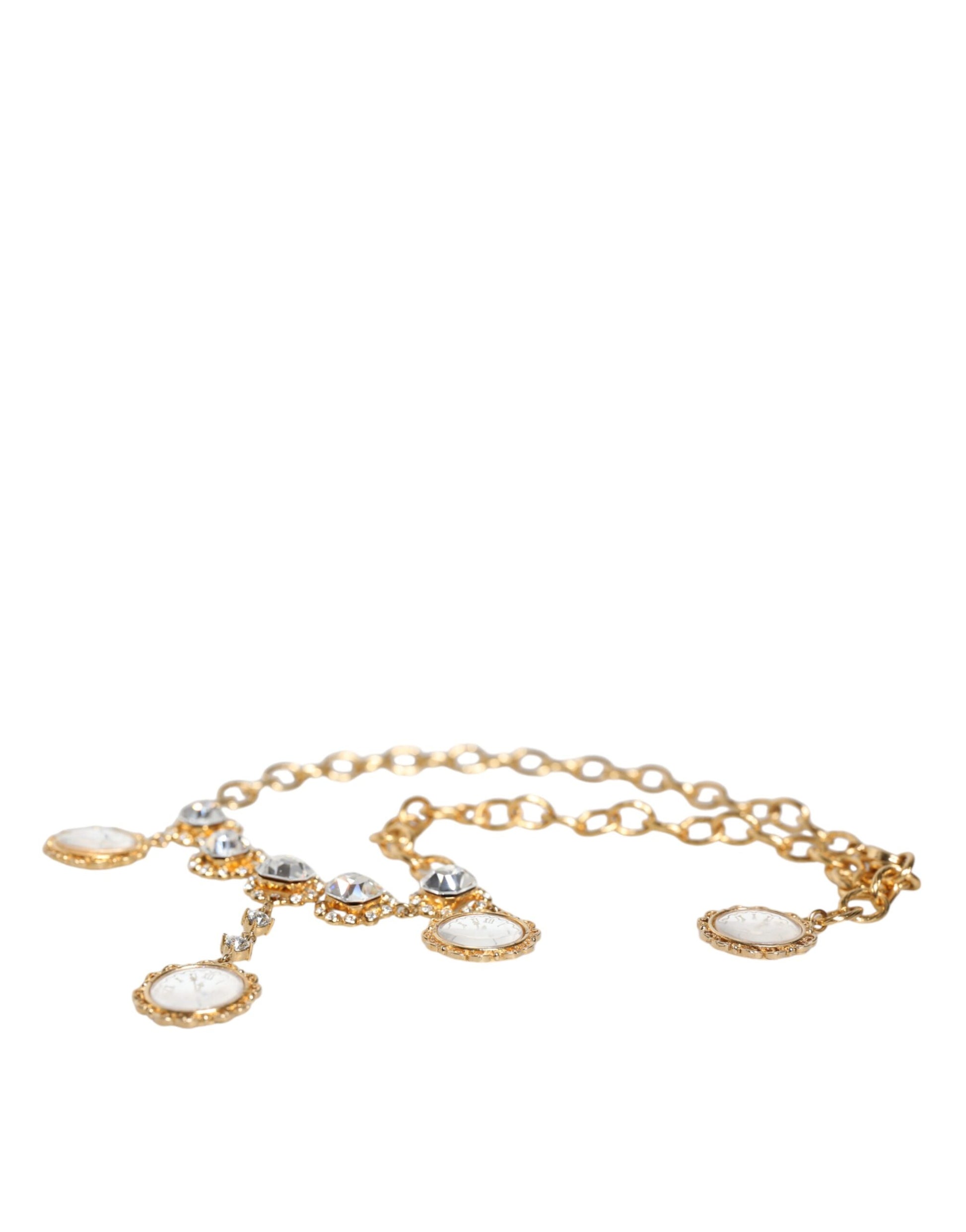 Collier Dolce &amp; Gabbana avec chaîne en or, horloge en laiton et cristaux