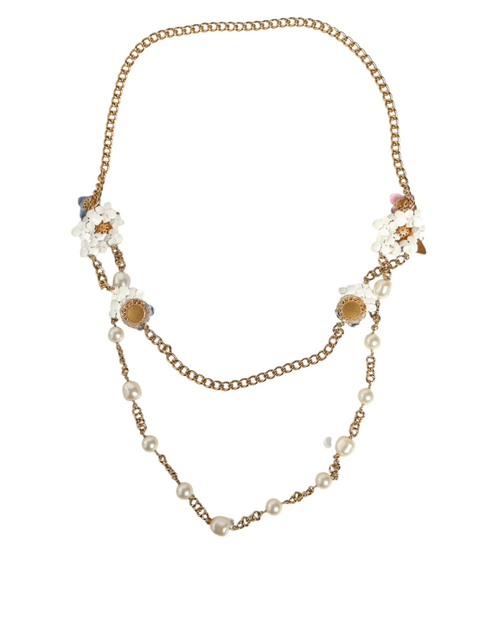 Collier Dolce &amp; Gabbana en laiton doré avec perles en cristal superposées et motif floral