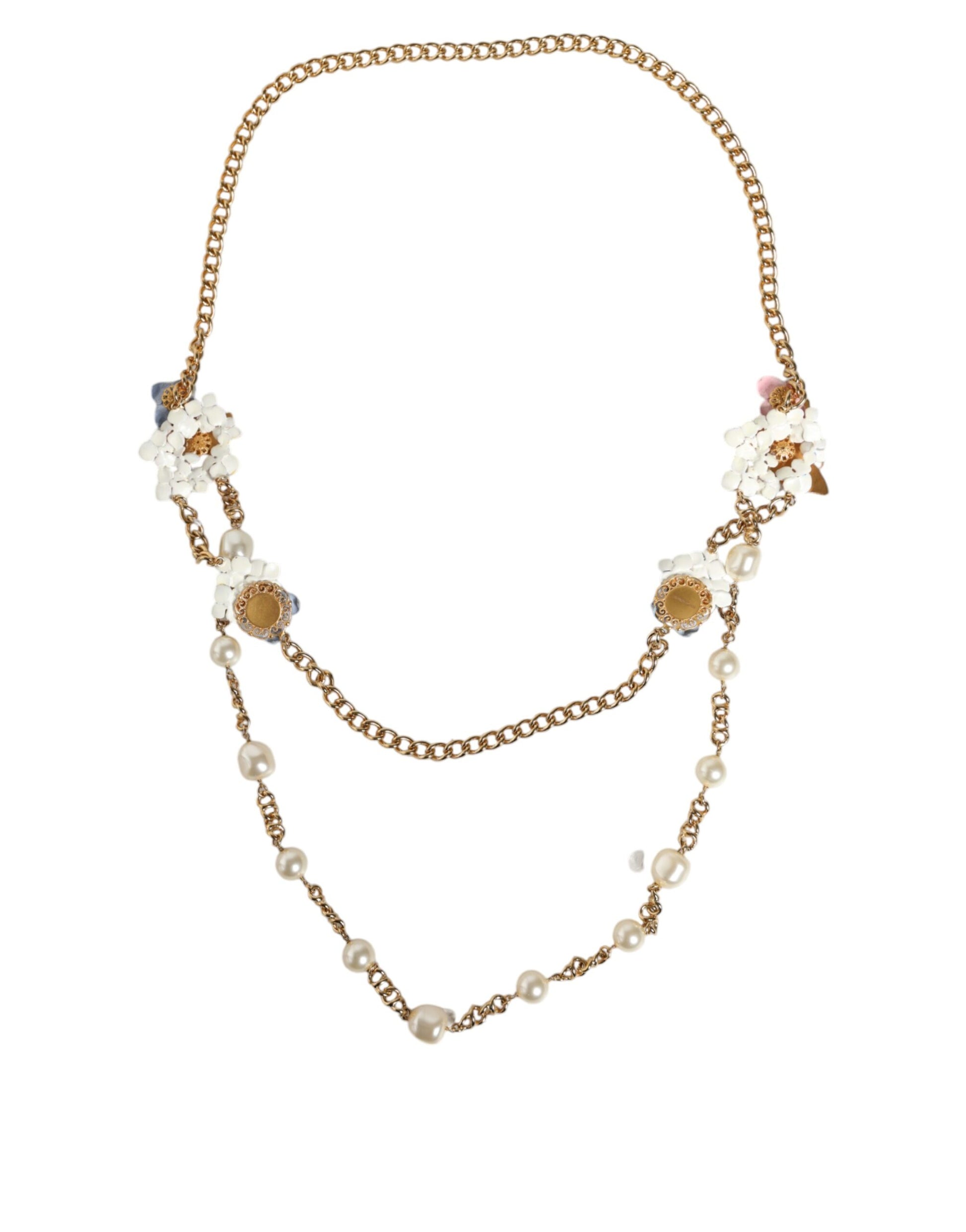 Collier Dolce &amp; Gabbana en laiton doré avec perles en cristal superposées et motif floral