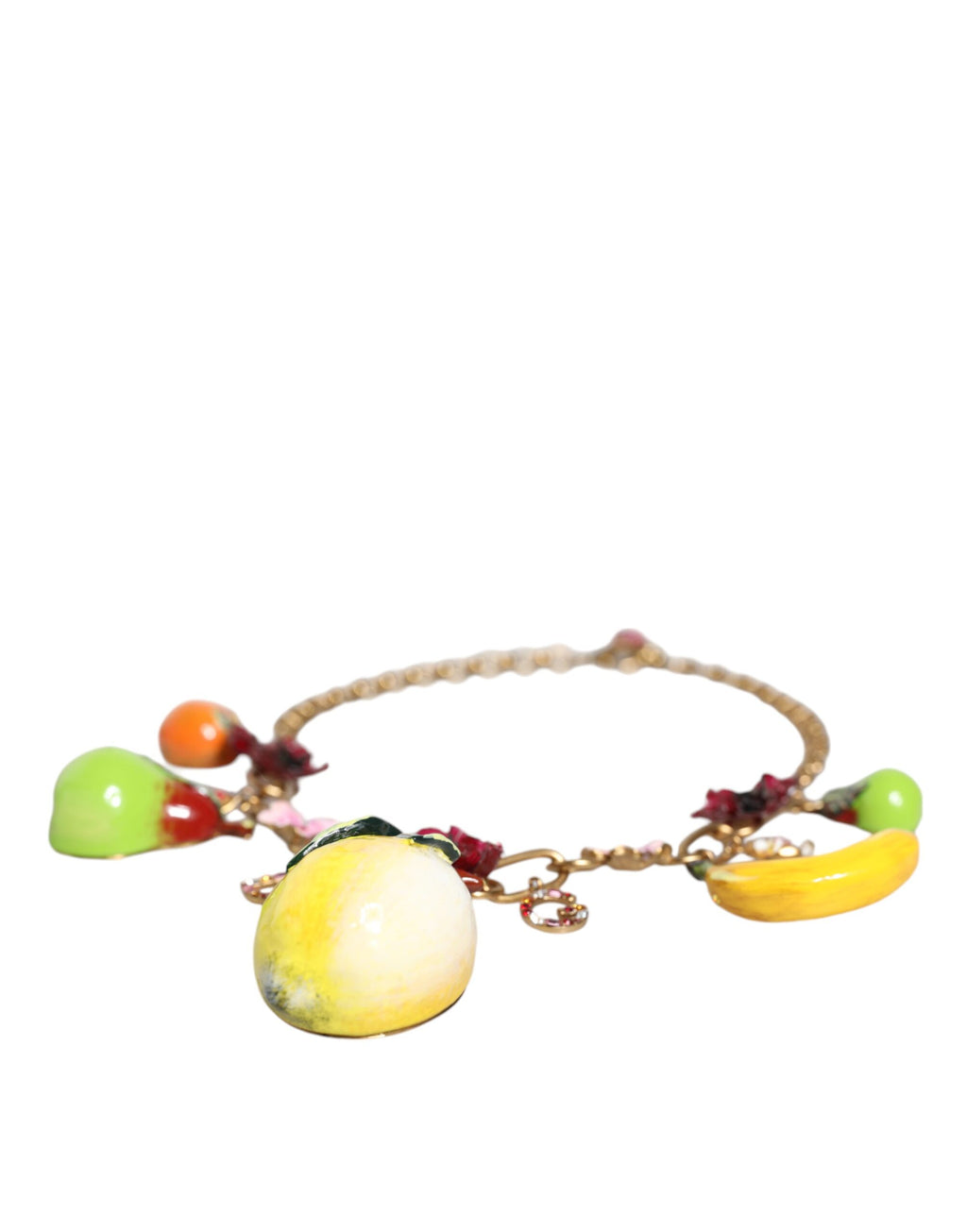 Collier Dolce &amp; Gabbana avec pendentifs en laiton doré et logo en cristal et fleurs