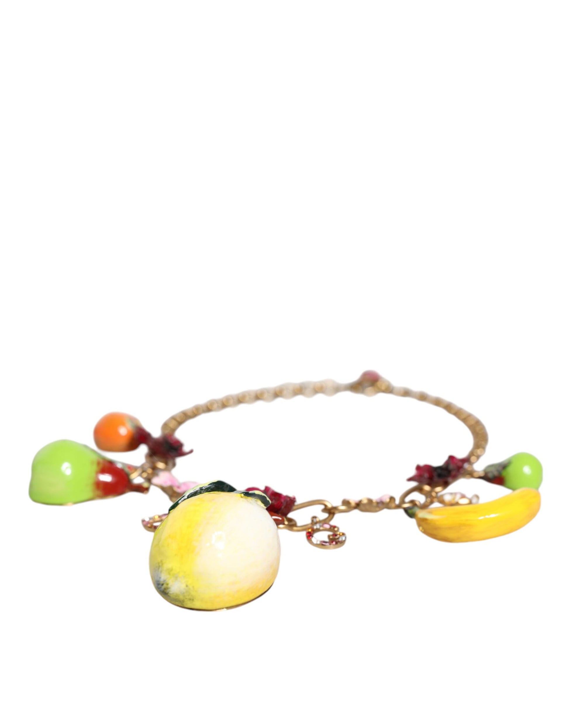 Collier Dolce &amp; Gabbana avec pendentifs en laiton doré et logo en cristal et fleurs