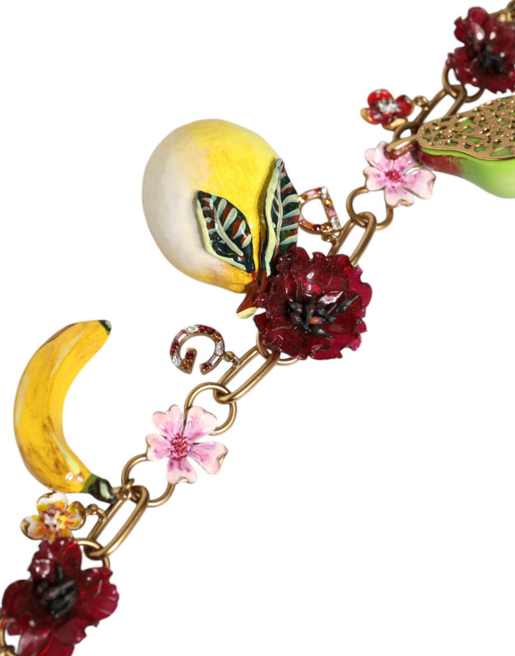 Collier Dolce &amp; Gabbana avec pendentifs en laiton doré et logo en cristal et fleurs