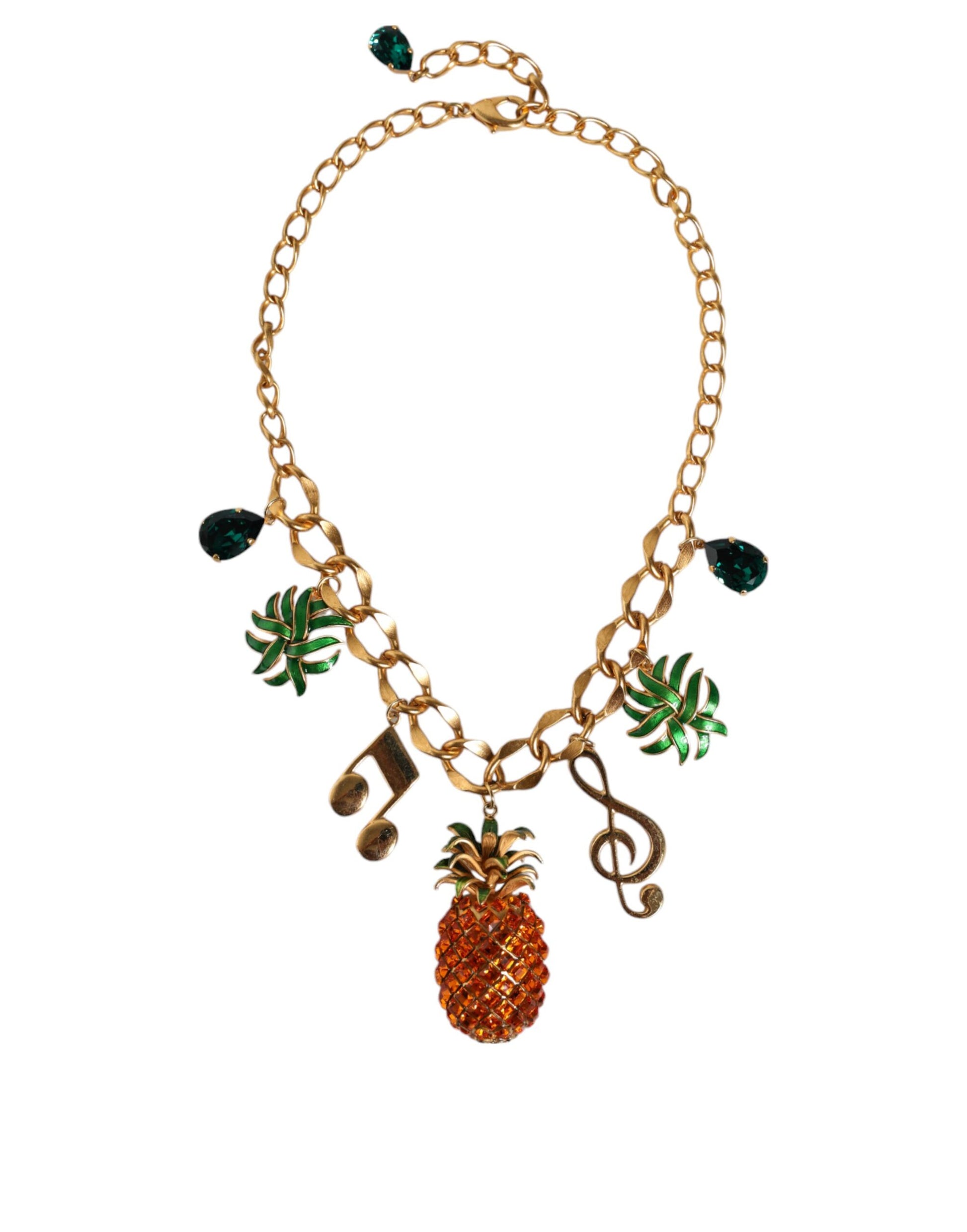 Collier musical Dolce &amp; Gabbana en laiton doré avec chaîne et cristaux ananas