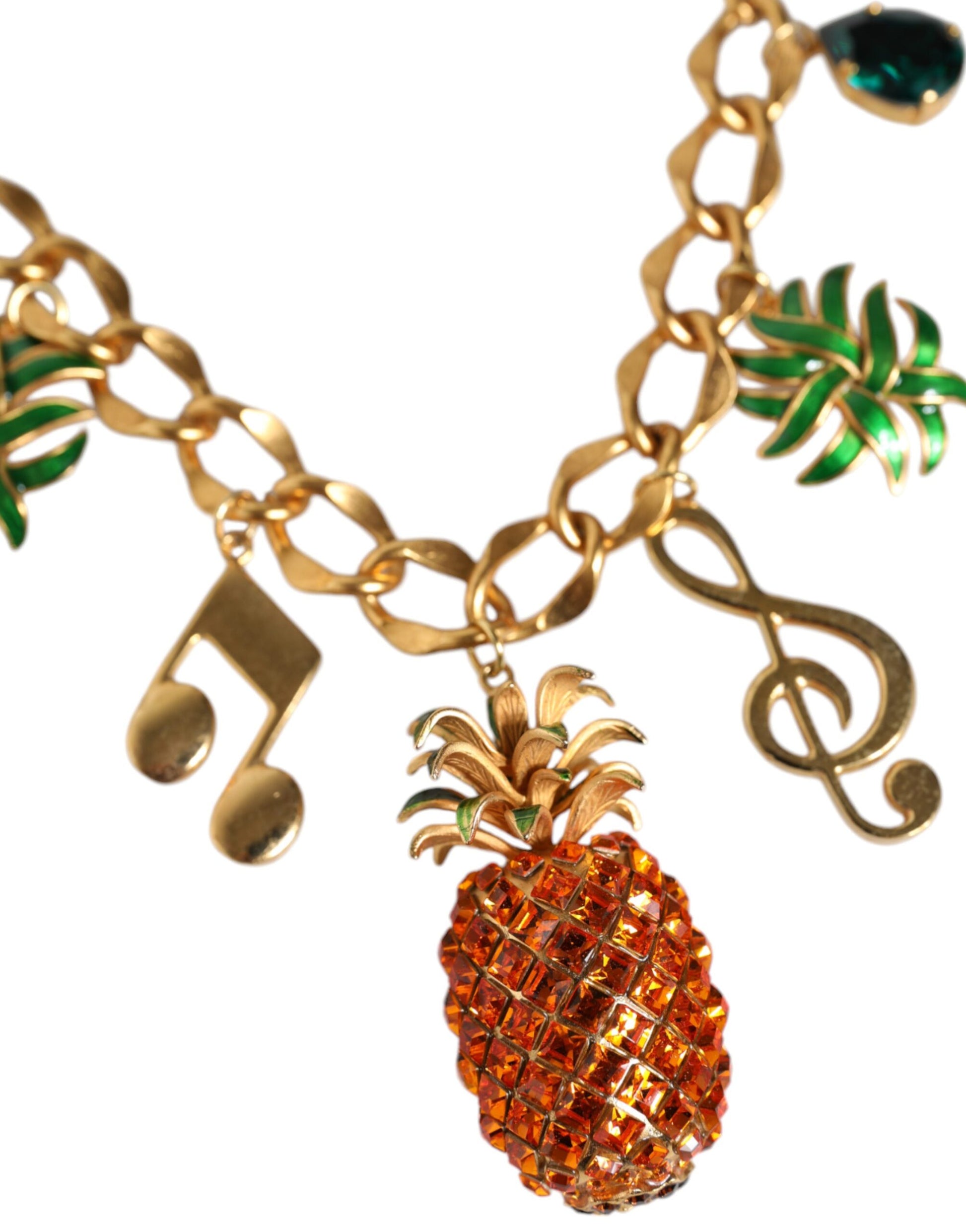 Collier musical Dolce &amp; Gabbana en laiton doré avec chaîne et cristaux ananas