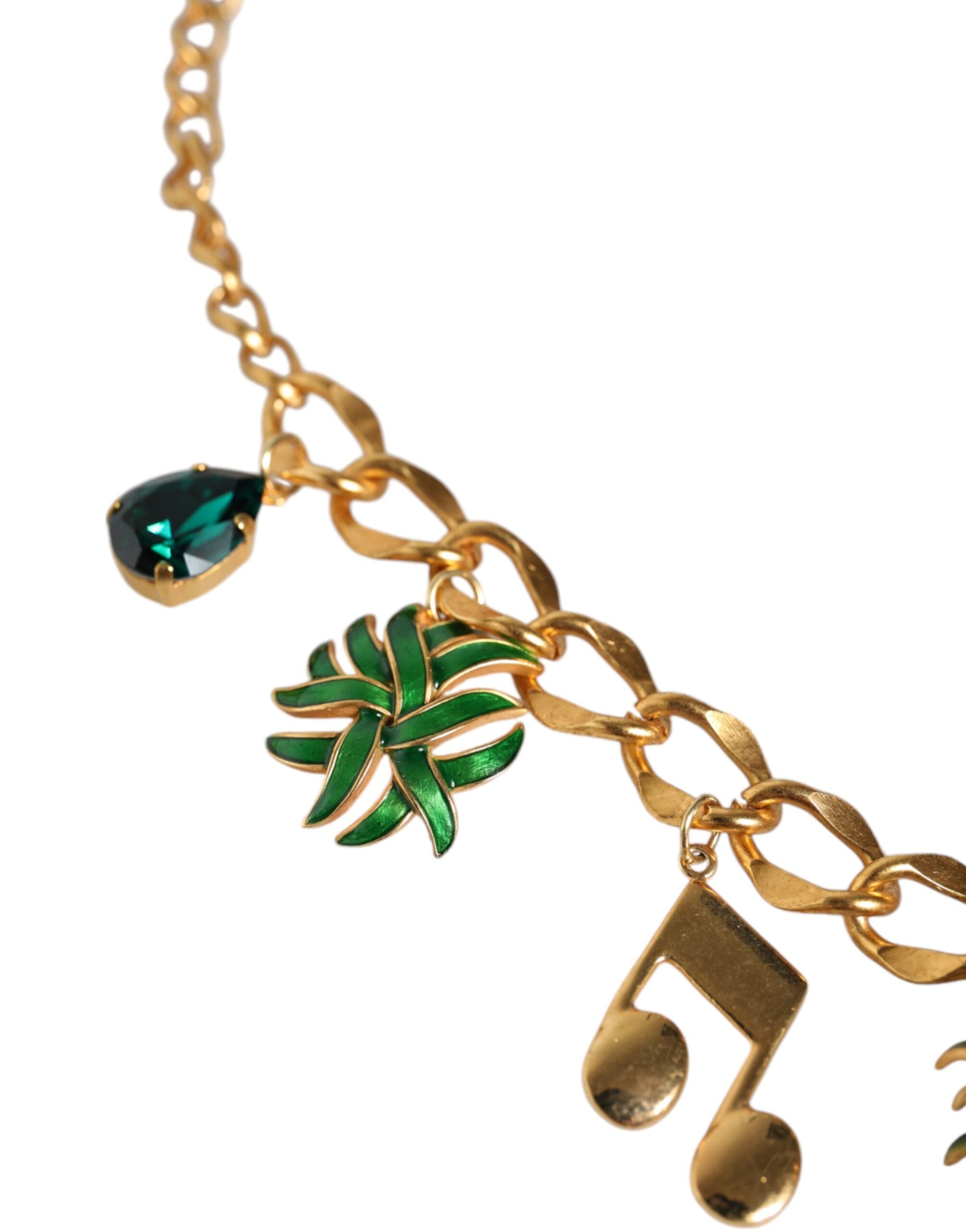 Collier musical Dolce &amp; Gabbana en laiton doré avec chaîne et cristaux ananas