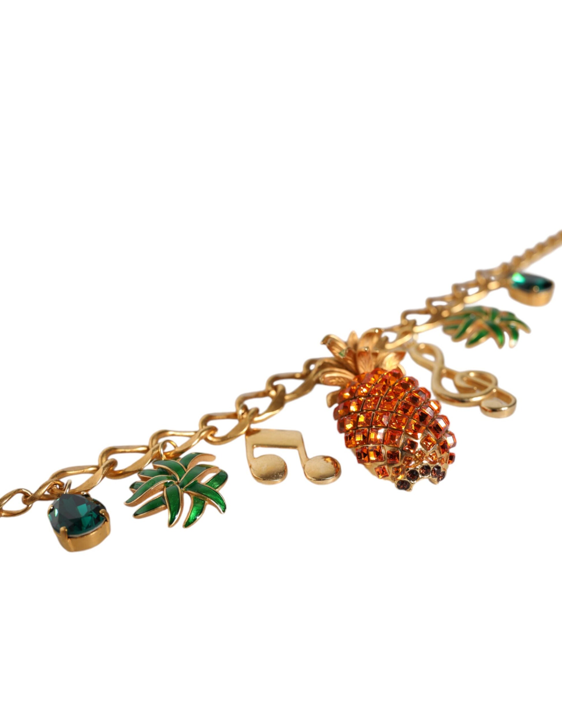Collier musical Dolce &amp; Gabbana en laiton doré avec chaîne et cristaux ananas