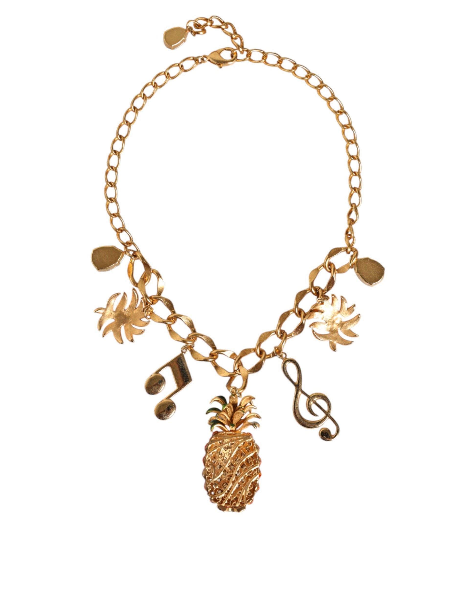 Collier musical Dolce &amp; Gabbana en laiton doré avec chaîne et cristaux ananas