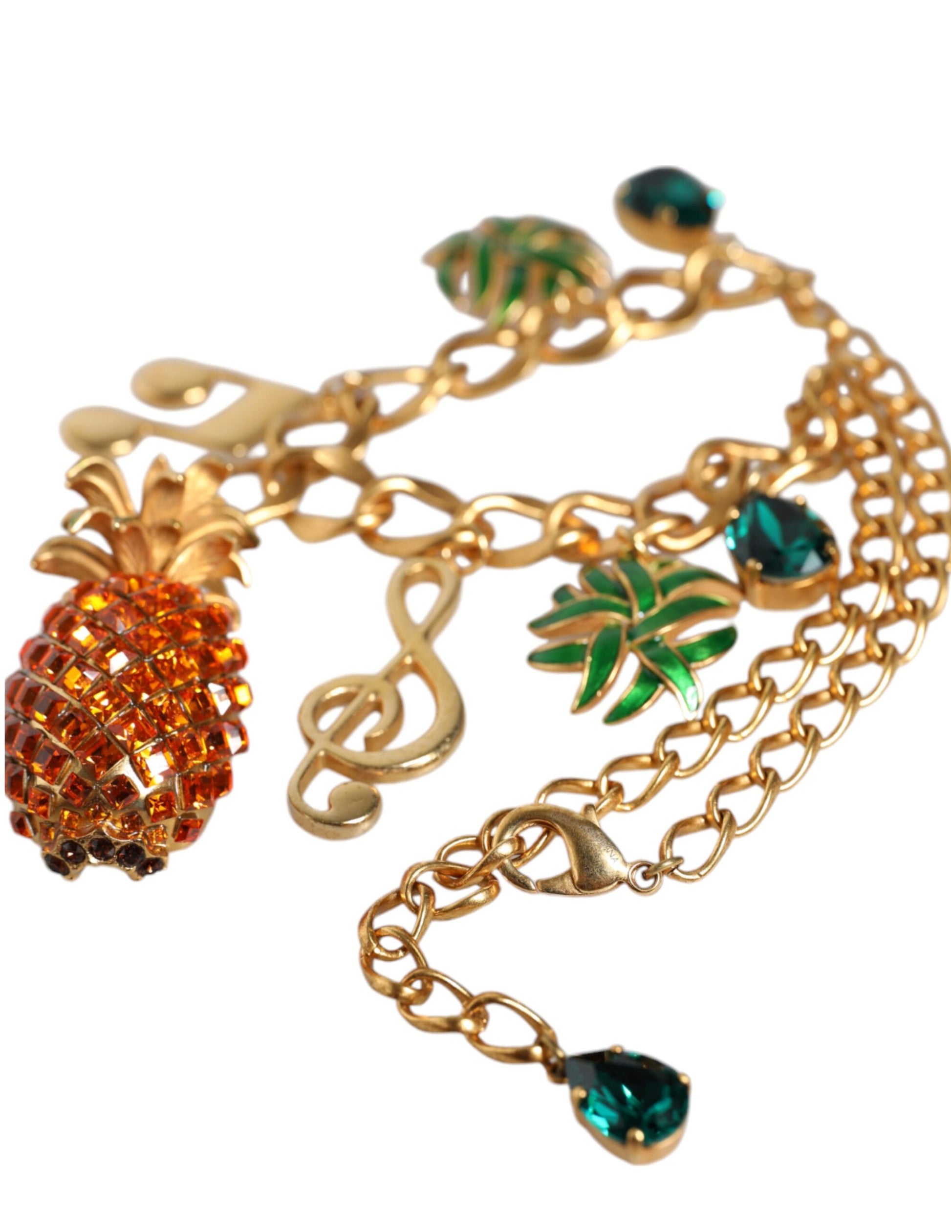 Collier musical Dolce &amp; Gabbana en laiton doré avec chaîne et cristaux ananas