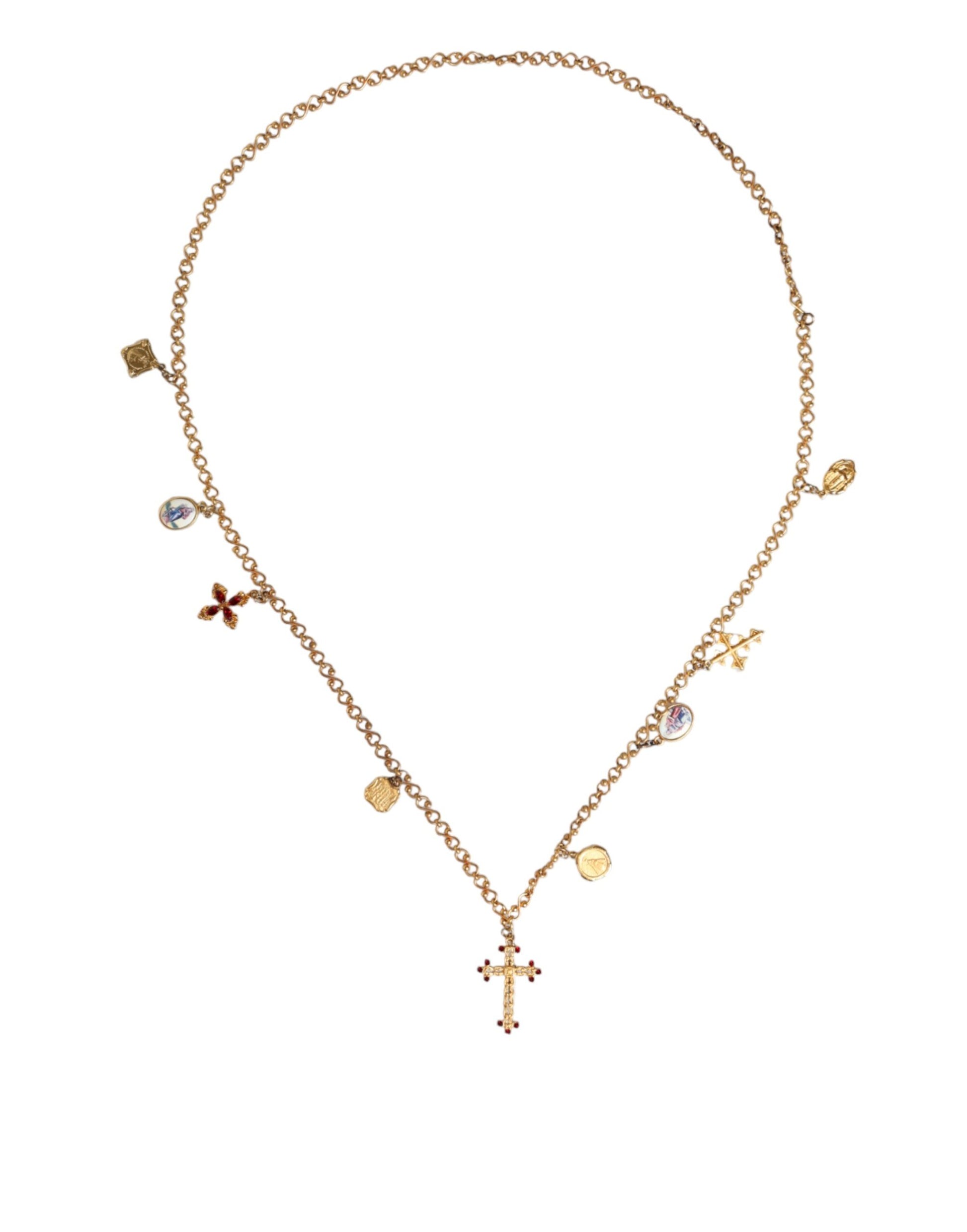 Collier Dolce &amp; Gabbana avec pendentif croix religieuse en laiton doré