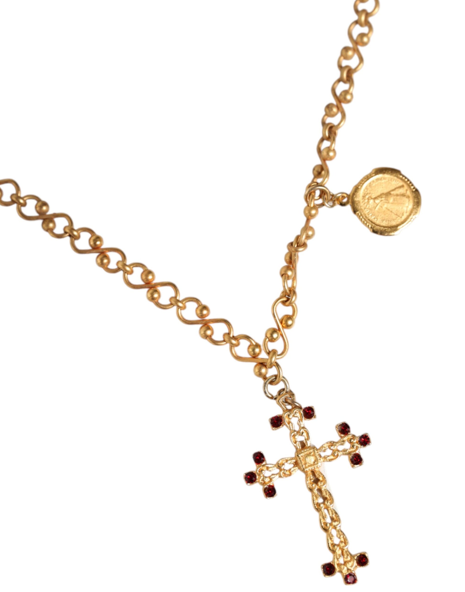 Collier Dolce &amp; Gabbana avec pendentif croix religieuse en laiton doré