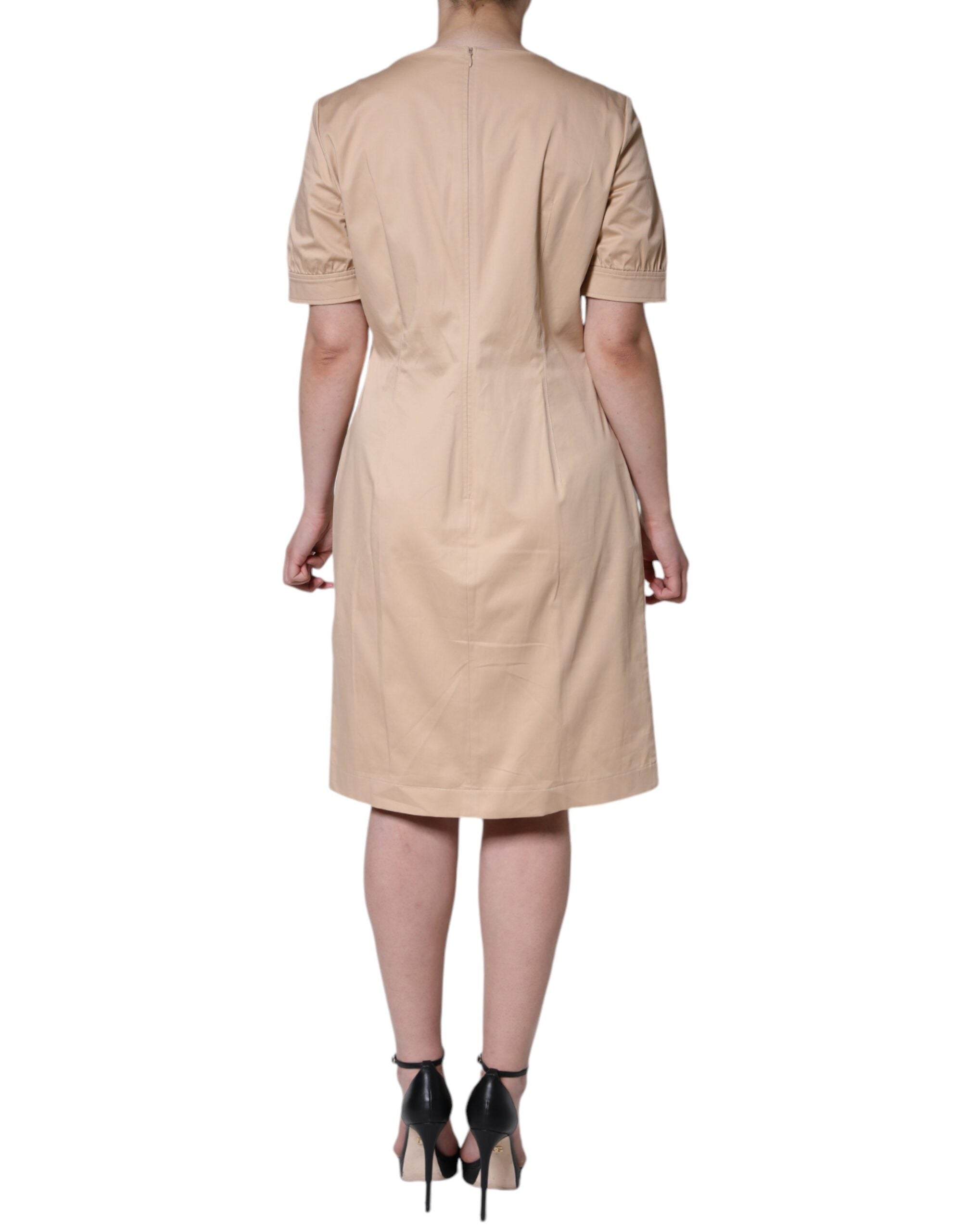 Robe mi-longue à manches courtes en coton beige Moschino