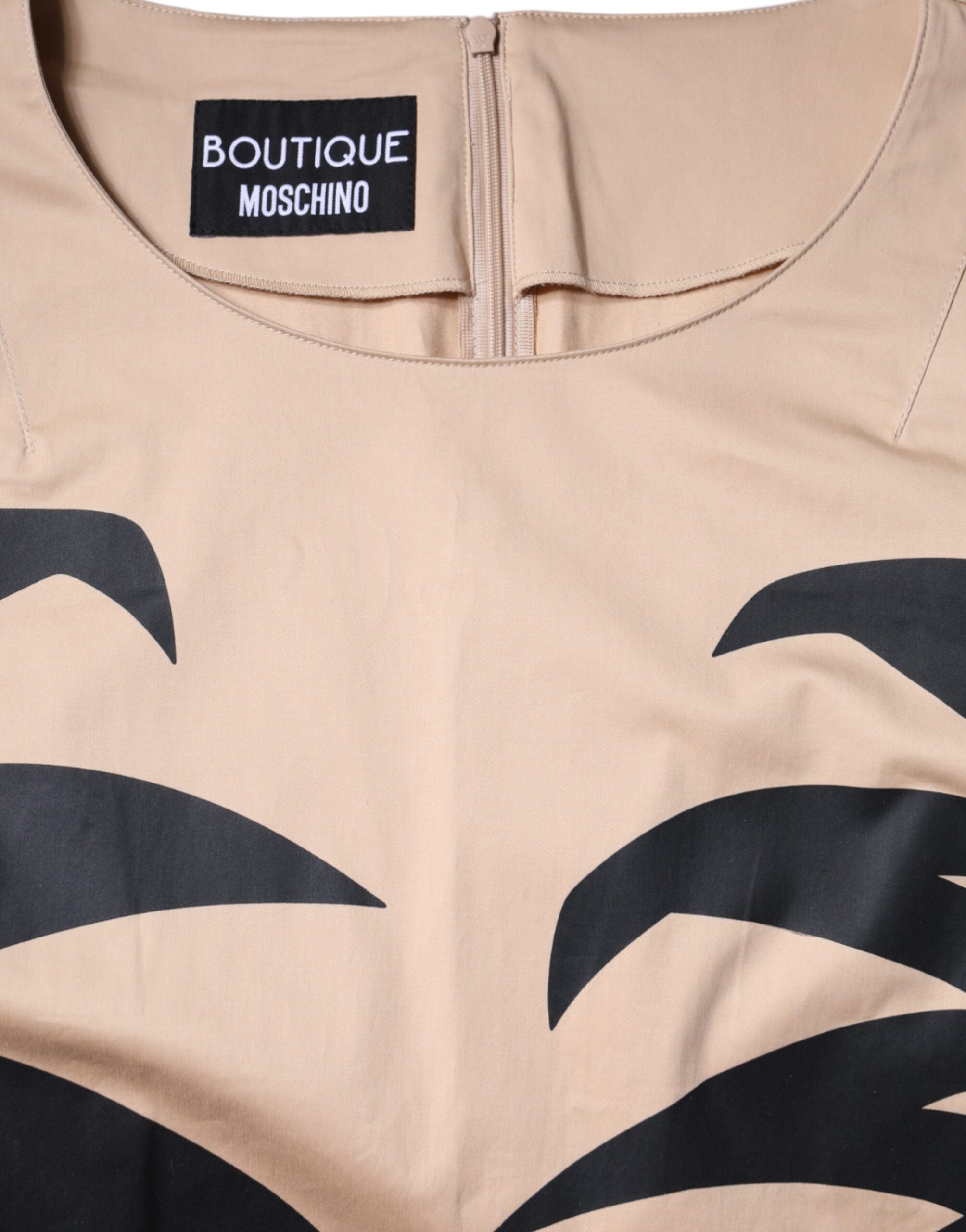 Robe mi-longue à manches courtes en coton beige Moschino