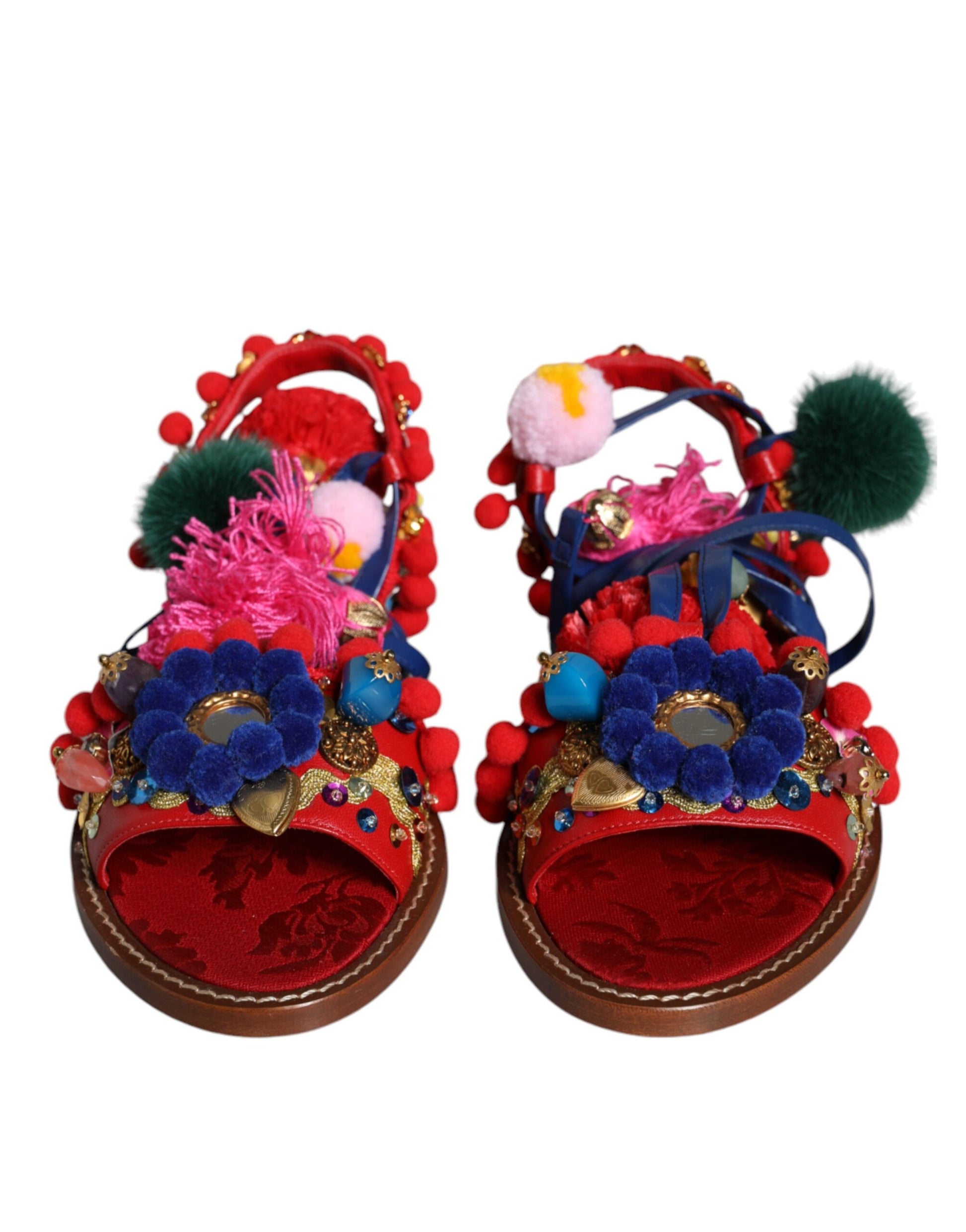 Sandales à pompons multicolores en fourrure Dolce &amp; Gabbana