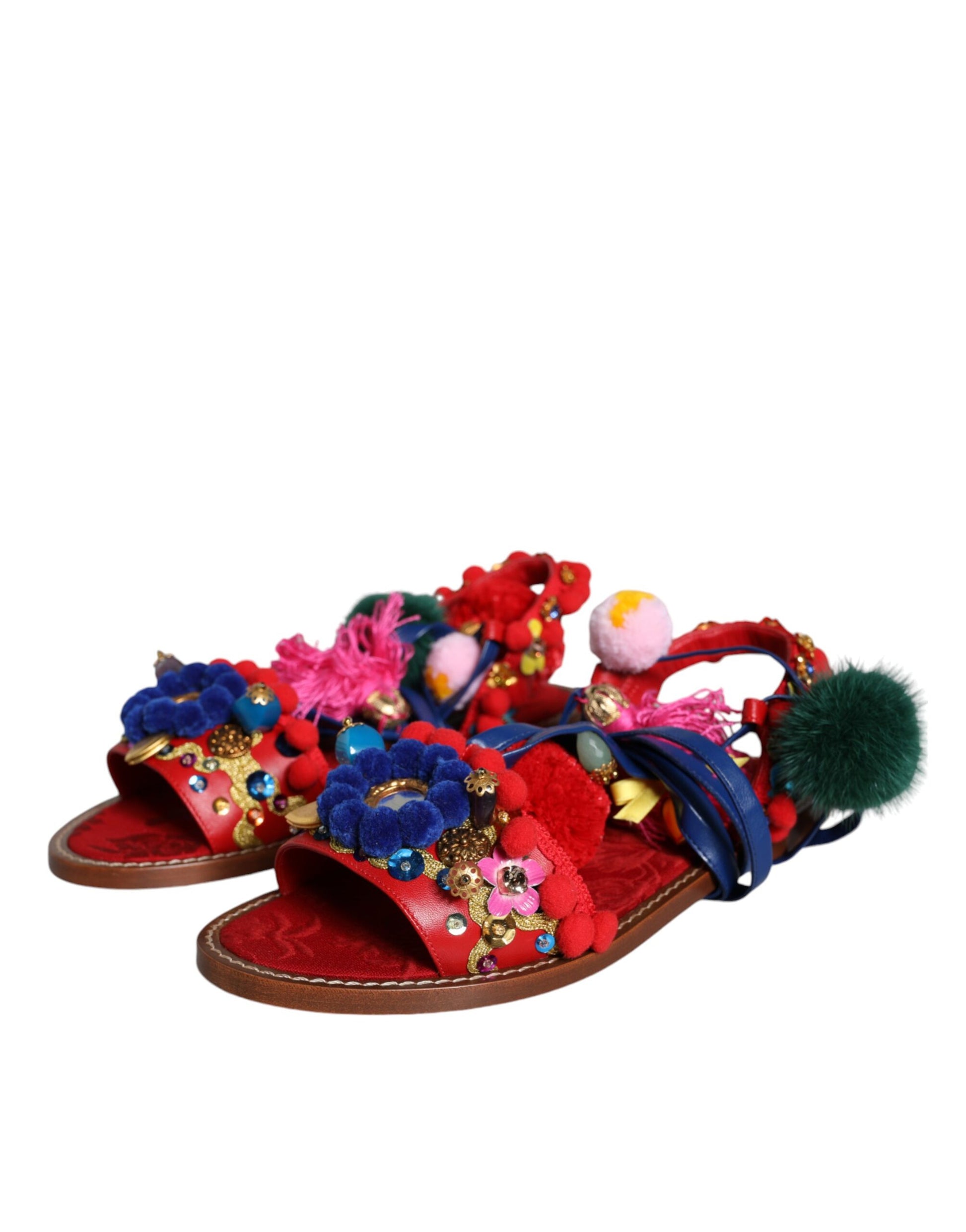 Sandales à pompons multicolores en fourrure Dolce &amp; Gabbana