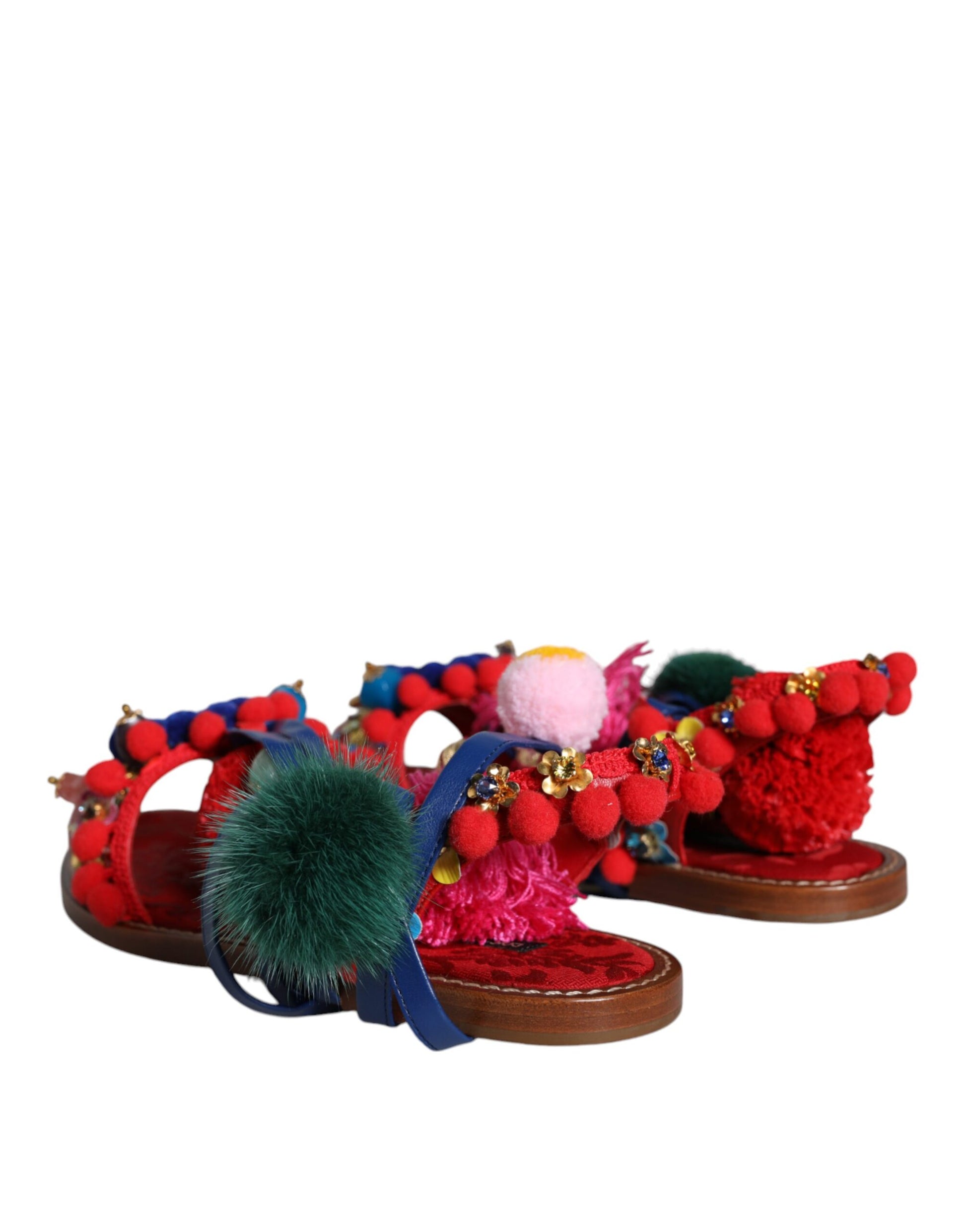 Sandales à pompons multicolores en fourrure Dolce &amp; Gabbana