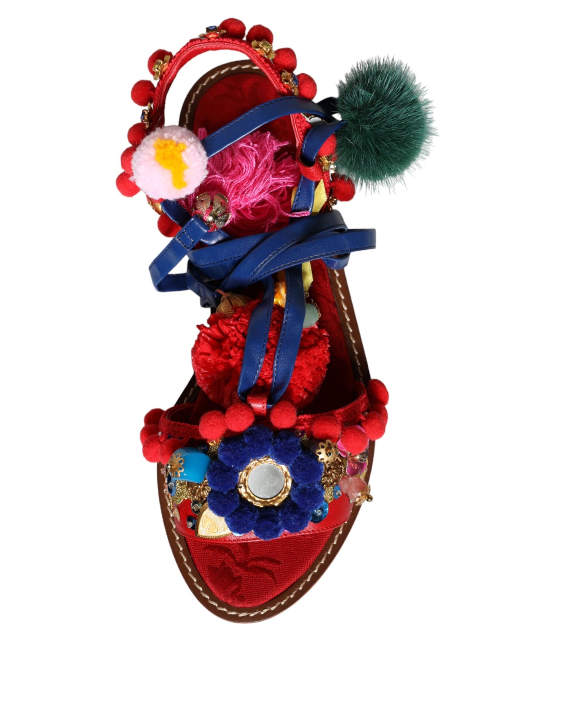 Sandales à pompons multicolores en fourrure Dolce &amp; Gabbana
