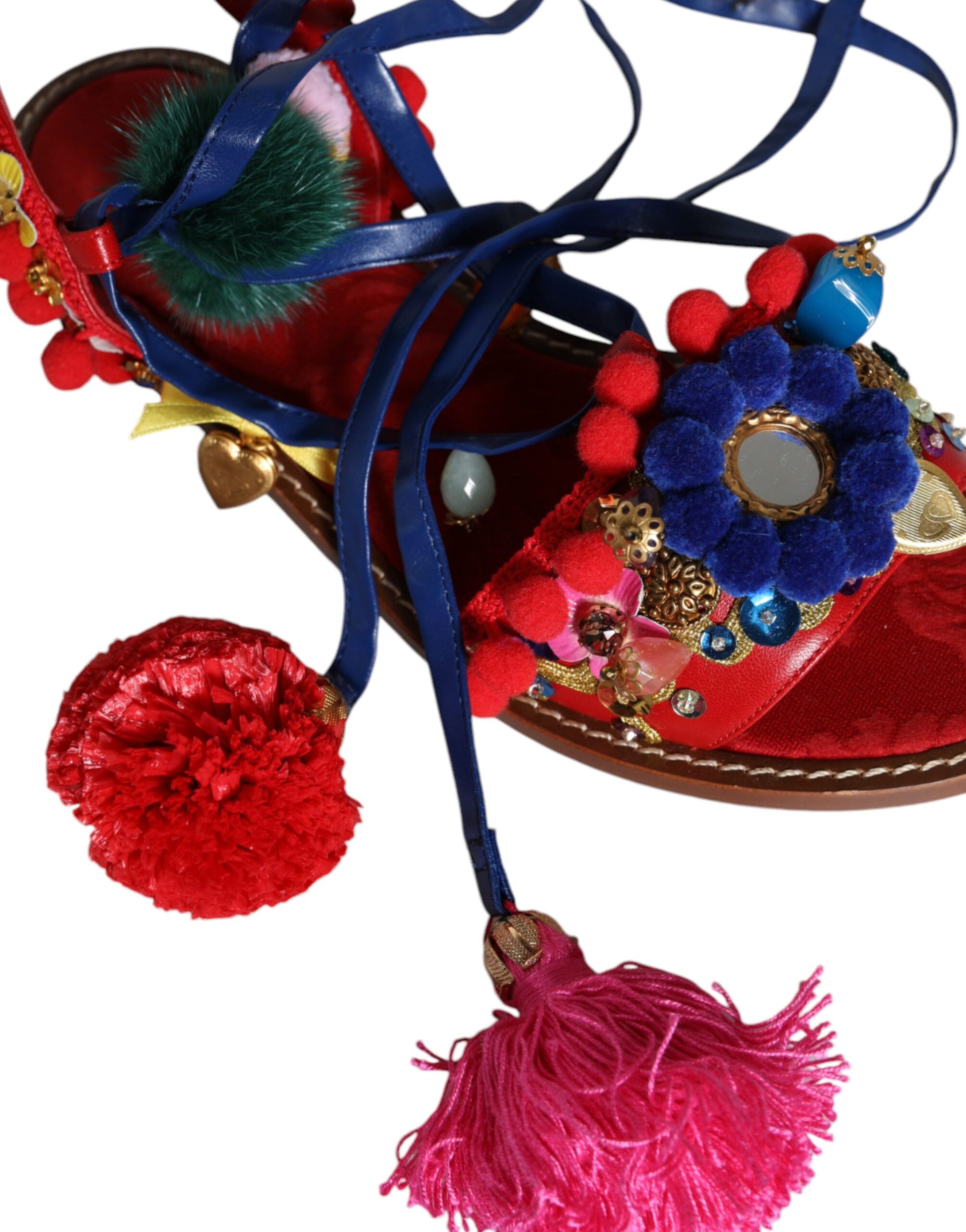 Sandales à pompons multicolores en fourrure Dolce &amp; Gabbana