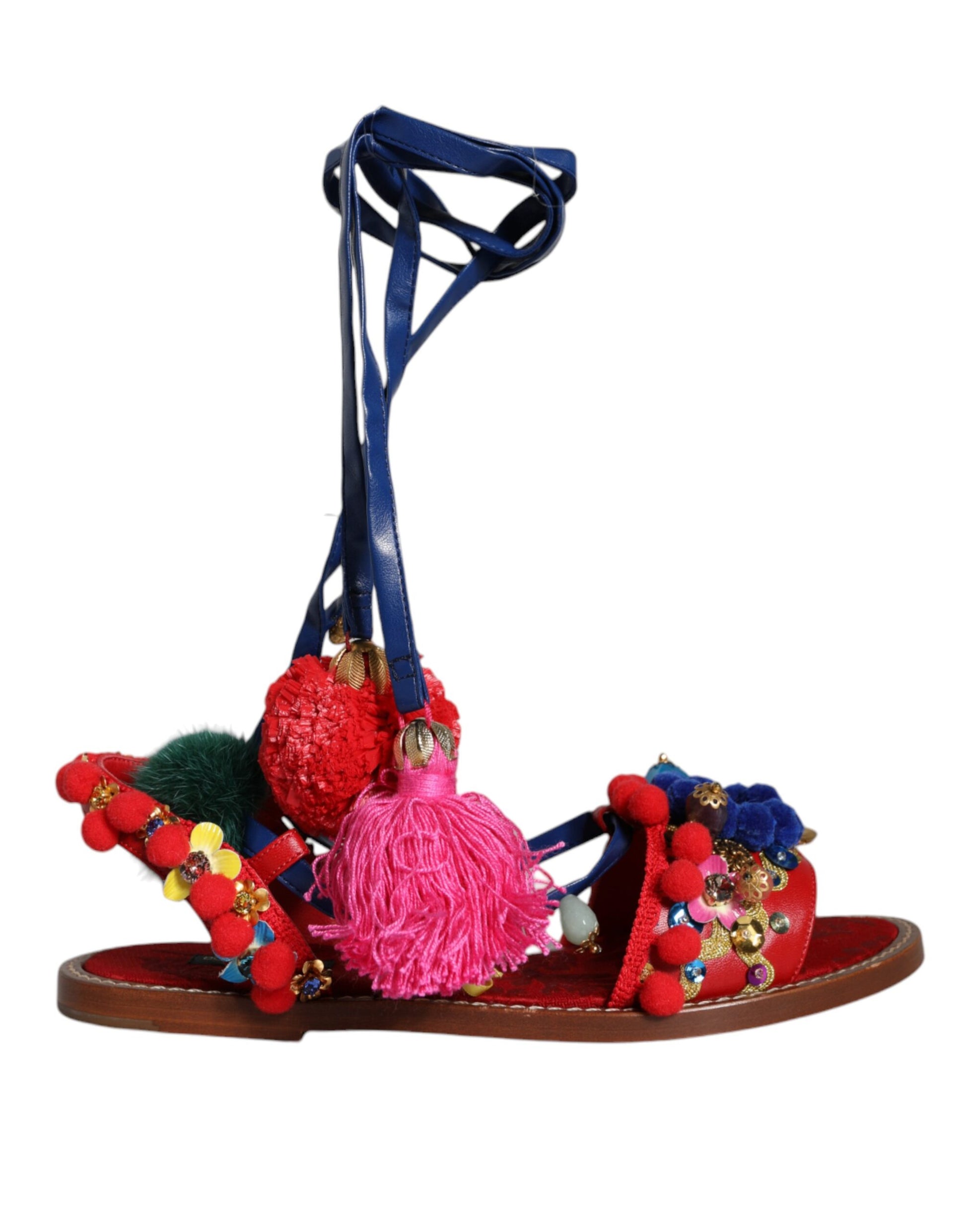 Sandales à pompons multicolores en fourrure Dolce &amp; Gabbana