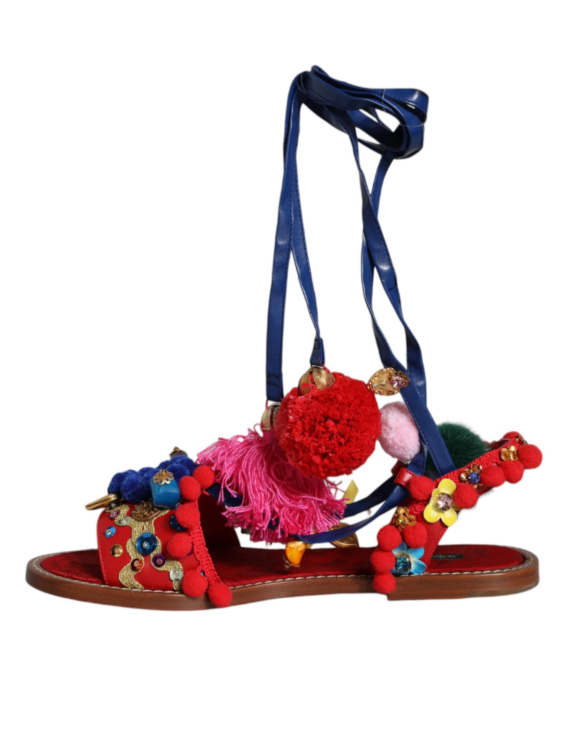 Sandales à pompons multicolores en fourrure Dolce &amp; Gabbana