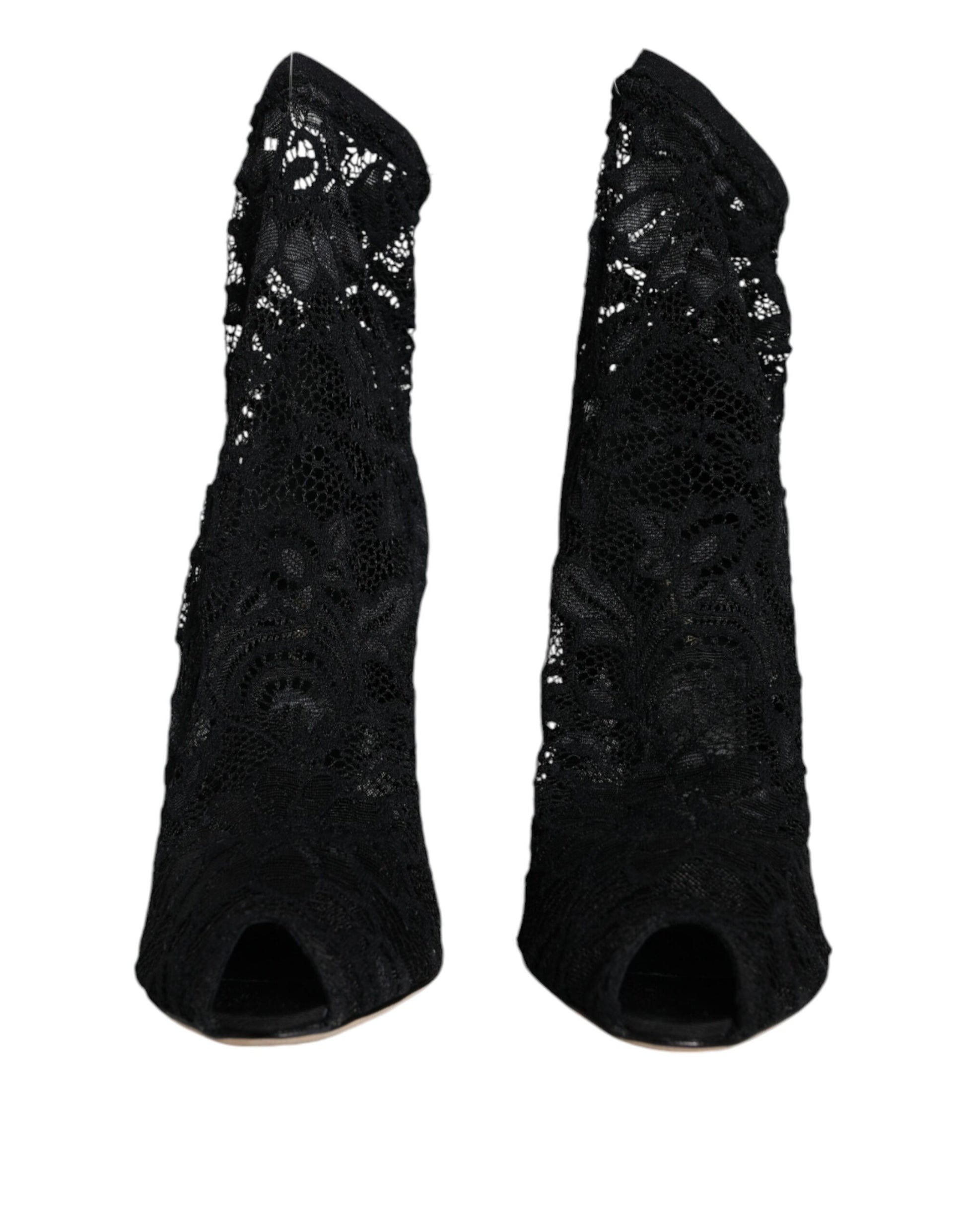 Chaussures à talons mi-mollet extensibles en dentelle noire Dolce &amp; Gabbana