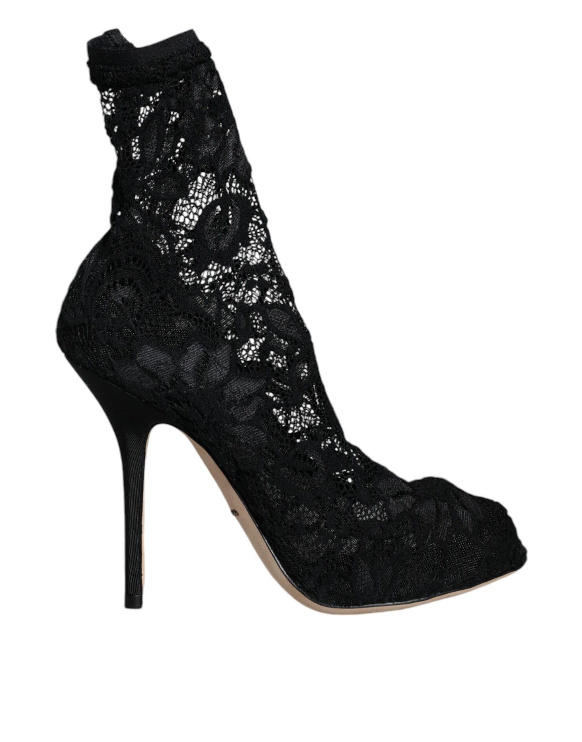 Chaussures à talons mi-mollet extensibles en dentelle noire Dolce &amp; Gabbana