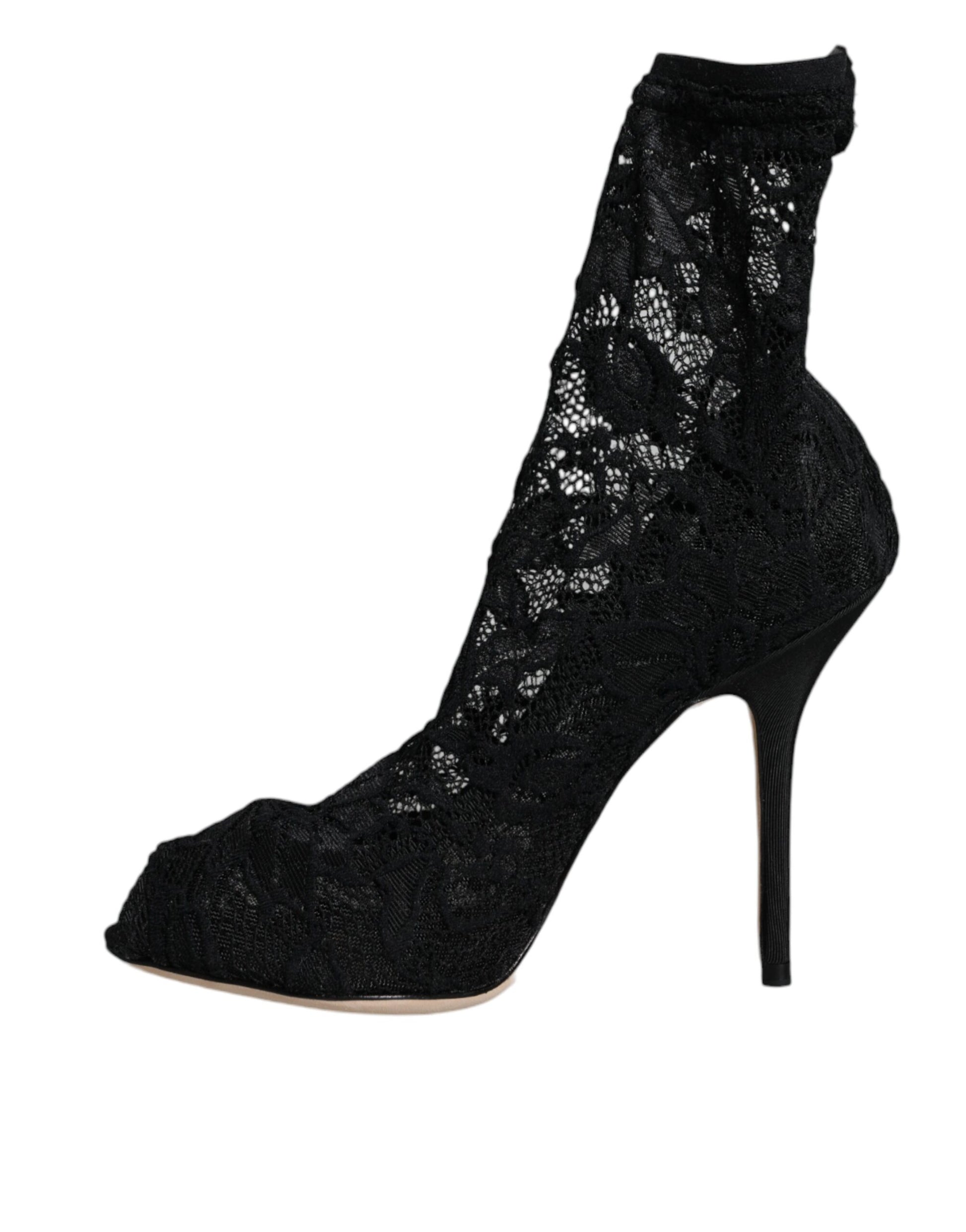 Chaussures à talons mi-mollet extensibles en dentelle noire Dolce &amp; Gabbana