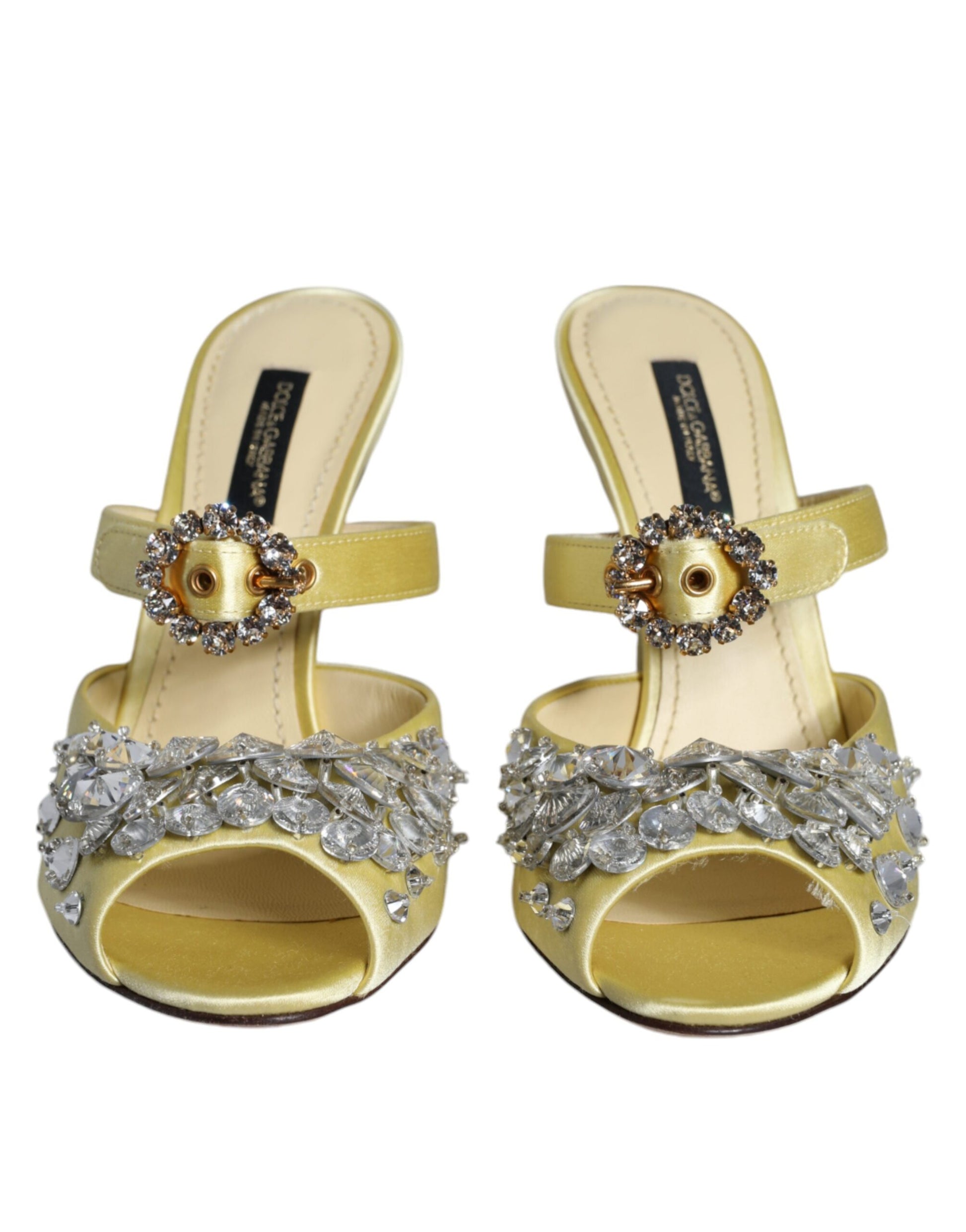 Sandales Dolce &amp; Gabbana Mary Janes jaunes en satin et cristaux