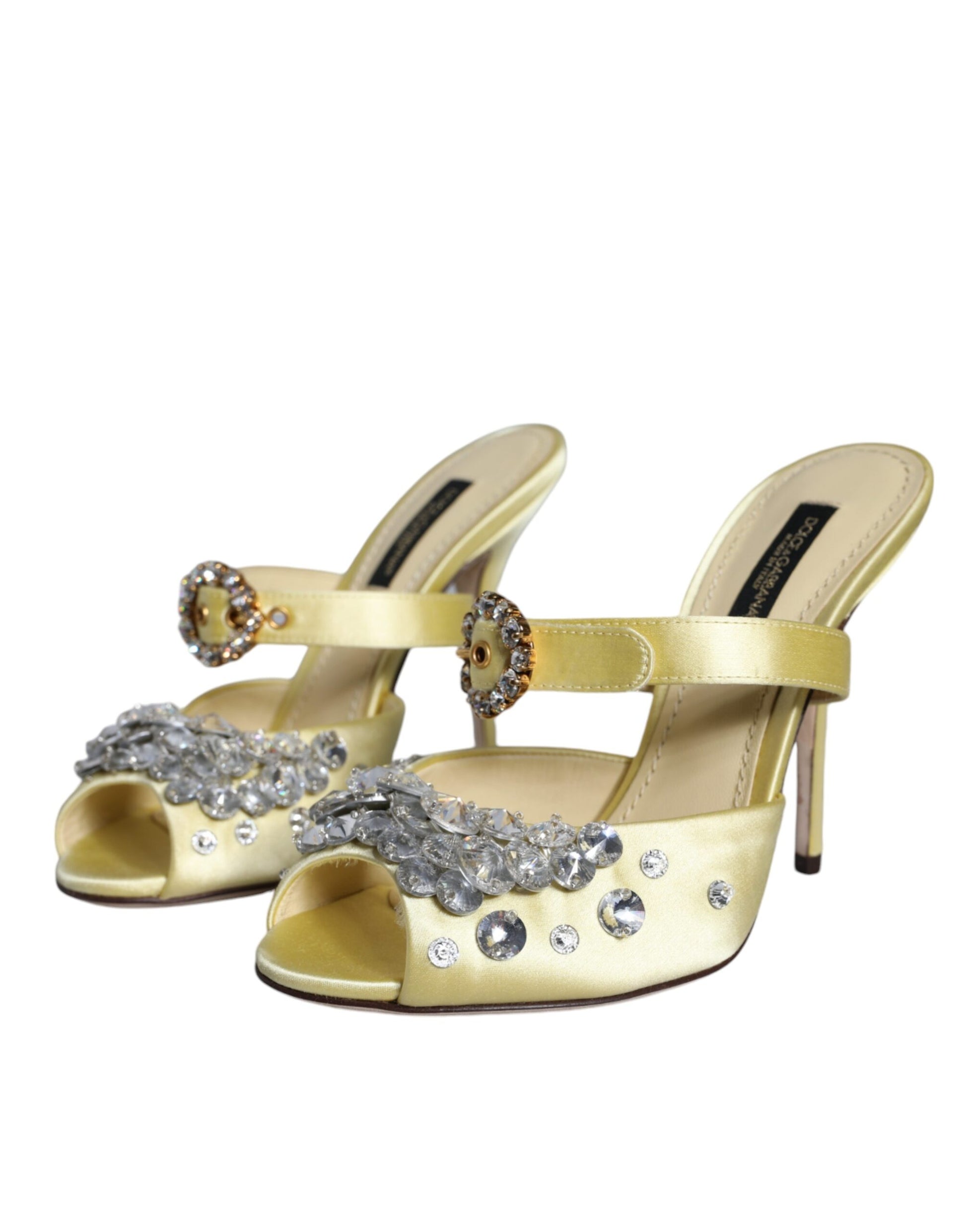 Sandales Dolce &amp; Gabbana Mary Janes jaunes en satin et cristaux