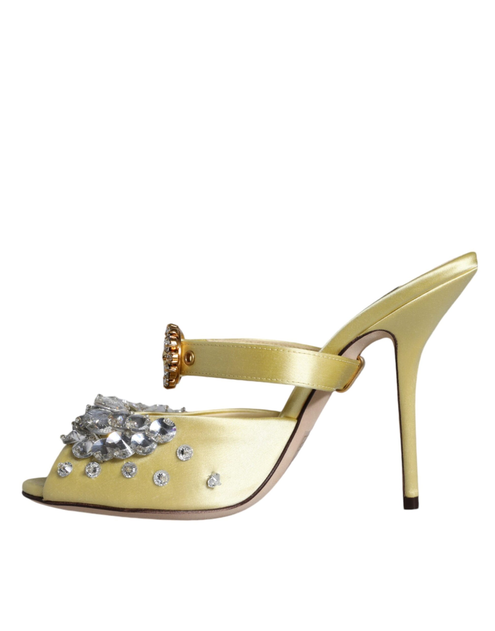 Sandales Dolce &amp; Gabbana Mary Janes jaunes en satin et cristaux