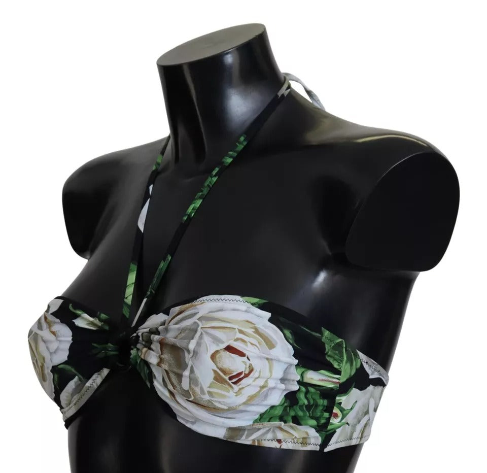 Haut de bikini dos nu à fleurs noires Dolce &amp; Gabbana
