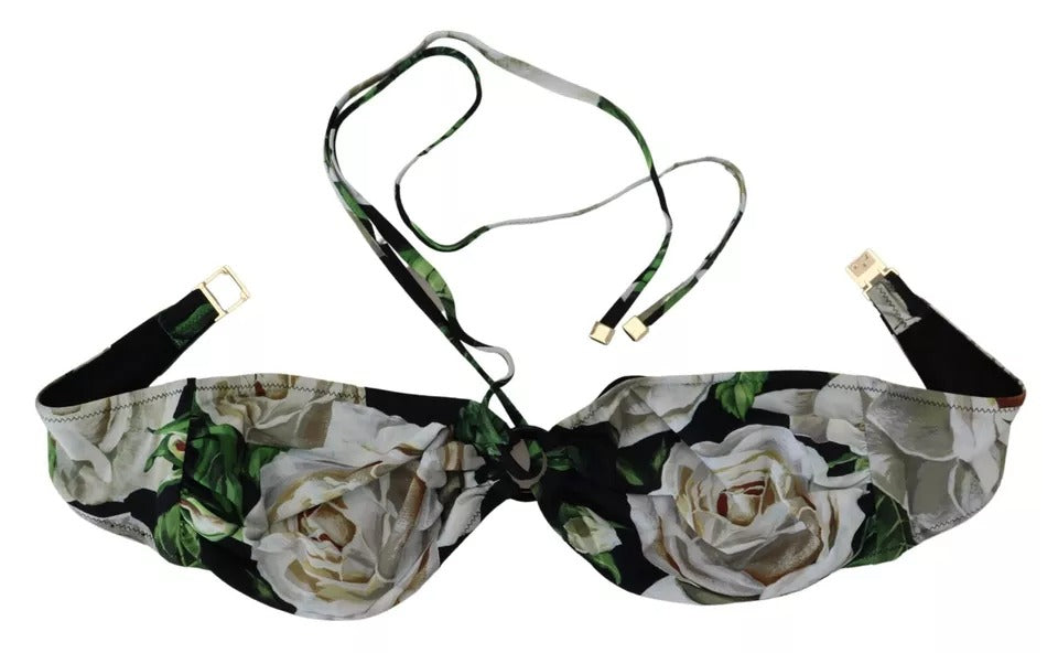 Haut de bikini dos nu à fleurs noires Dolce &amp; Gabbana