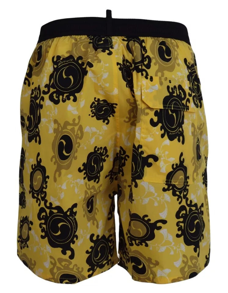 Maillot de bain short de plage en nylon imprimé jaune et noir Dsquared²
