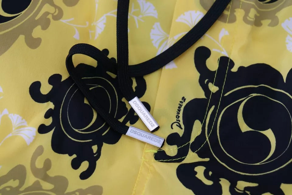 Maillot de bain short de plage en nylon imprimé jaune et noir Dsquared²