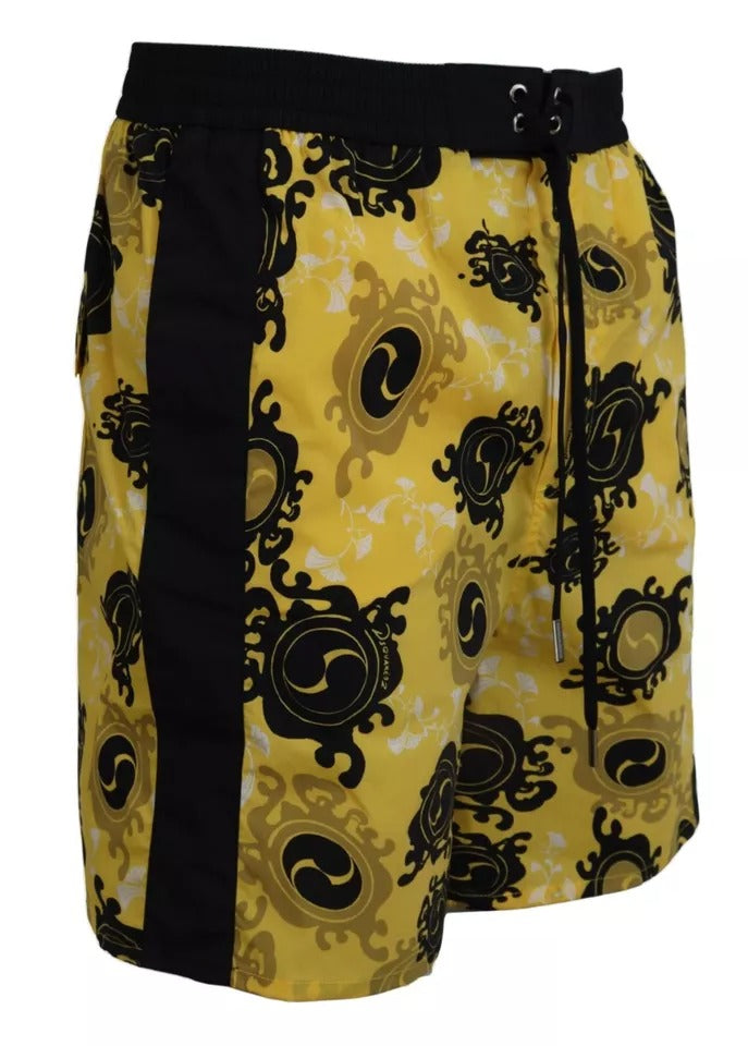 Maillot de bain short de plage en nylon imprimé jaune et noir Dsquared²