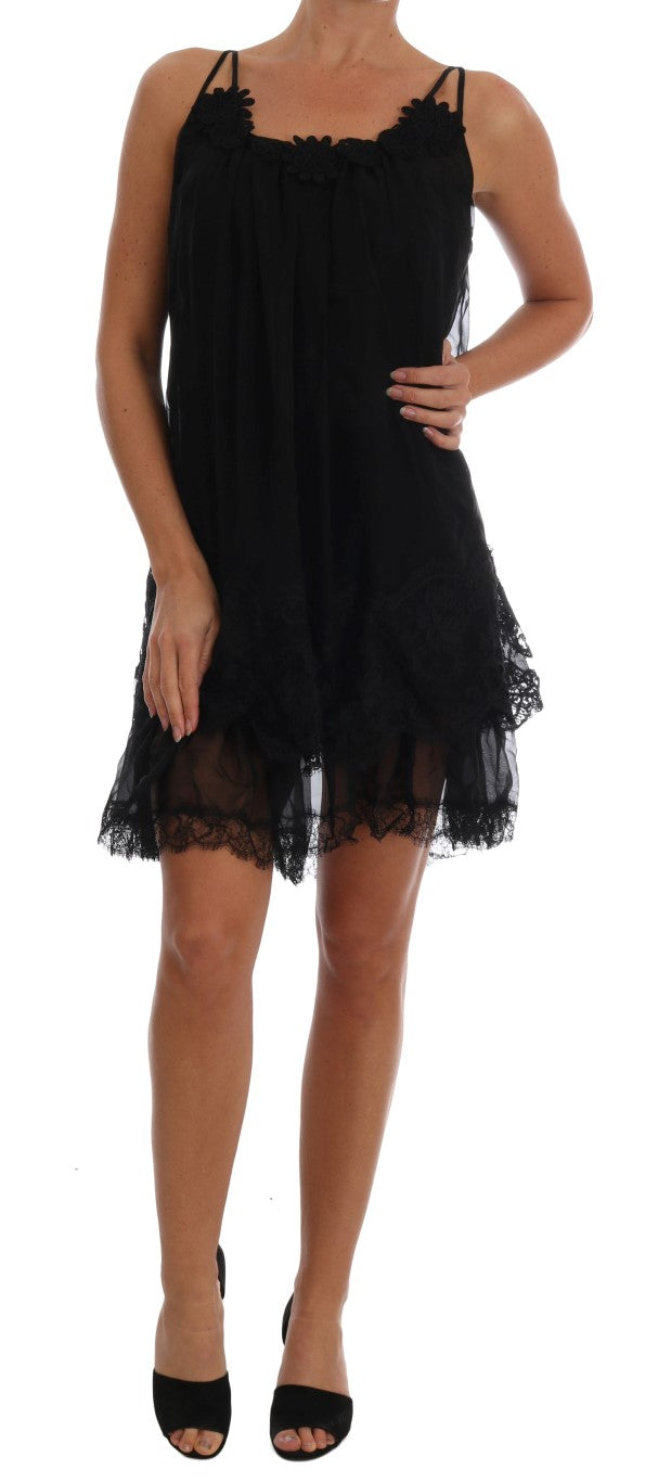 Robe chemise en dentelle de soie noire Dolce &amp; Gabbana