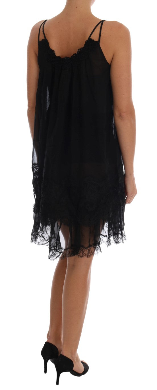 Robe chemise en dentelle de soie noire Dolce &amp; Gabbana