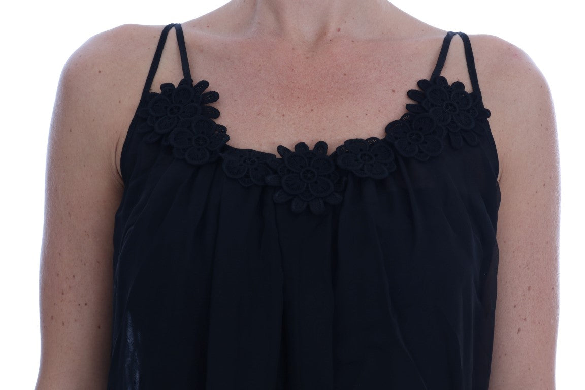 Robe chemise en dentelle de soie noire Dolce &amp; Gabbana