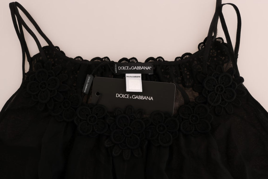 Robe chemise en dentelle de soie noire Dolce &amp; Gabbana