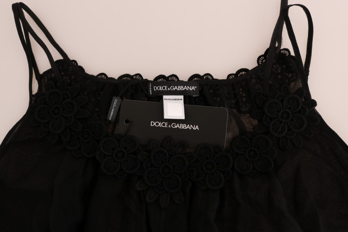 Robe chemise en dentelle de soie noire Dolce &amp; Gabbana