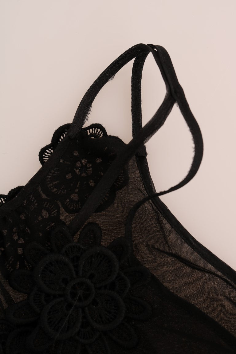 Robe chemise en dentelle de soie noire Dolce &amp; Gabbana