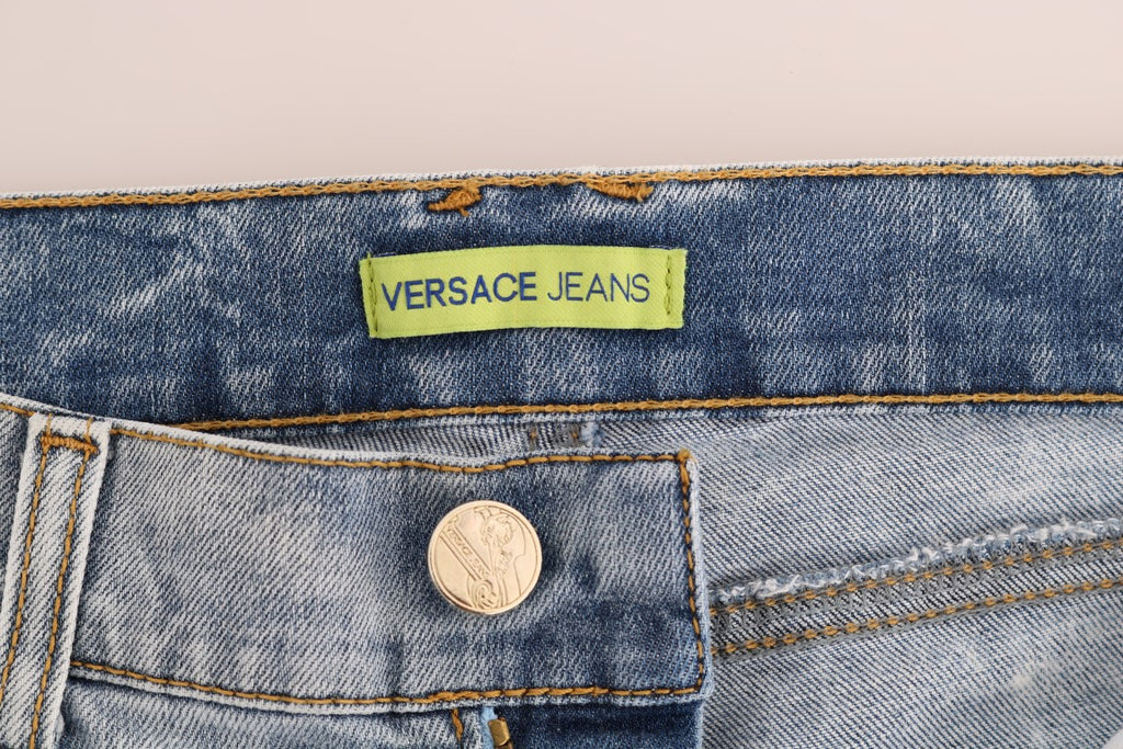 Jean slim extensible déchiré bleu délavé Versace Jeans