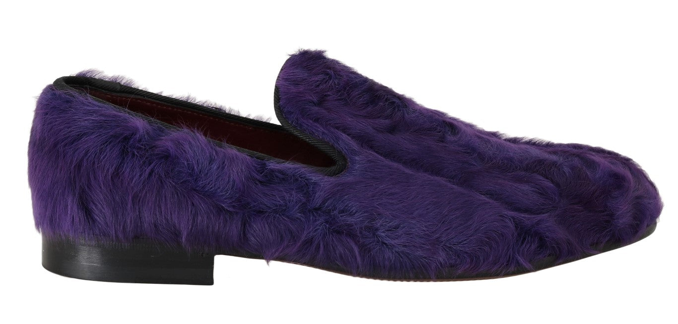 Mocassins en cuir et fourrure de mouton violet Dolce &amp; Gabbana
