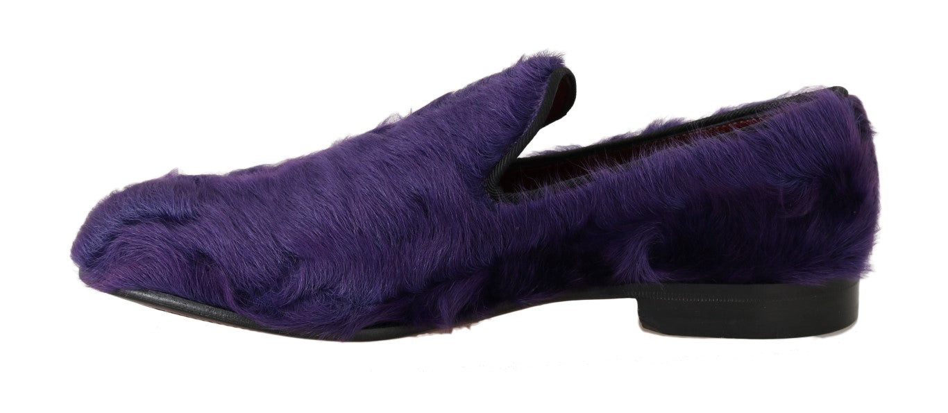 Mocassins en cuir et fourrure de mouton violet Dolce &amp; Gabbana