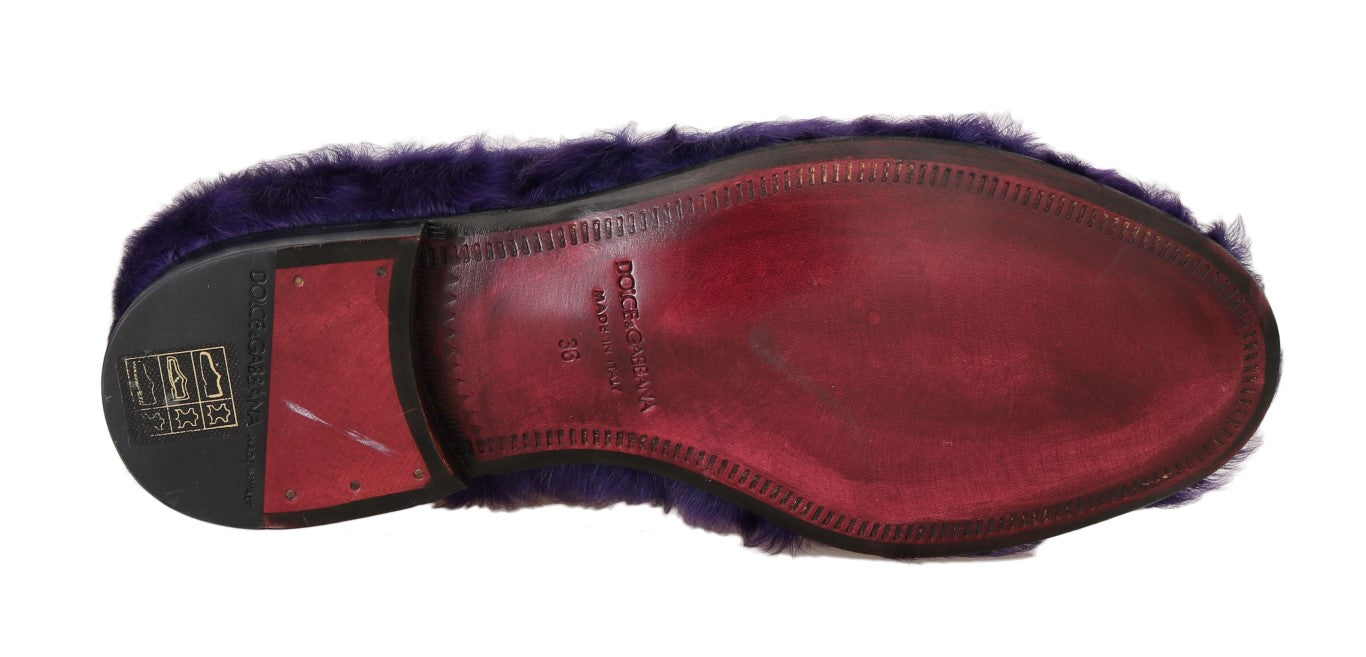 Mocassins en cuir et fourrure de mouton violet Dolce &amp; Gabbana