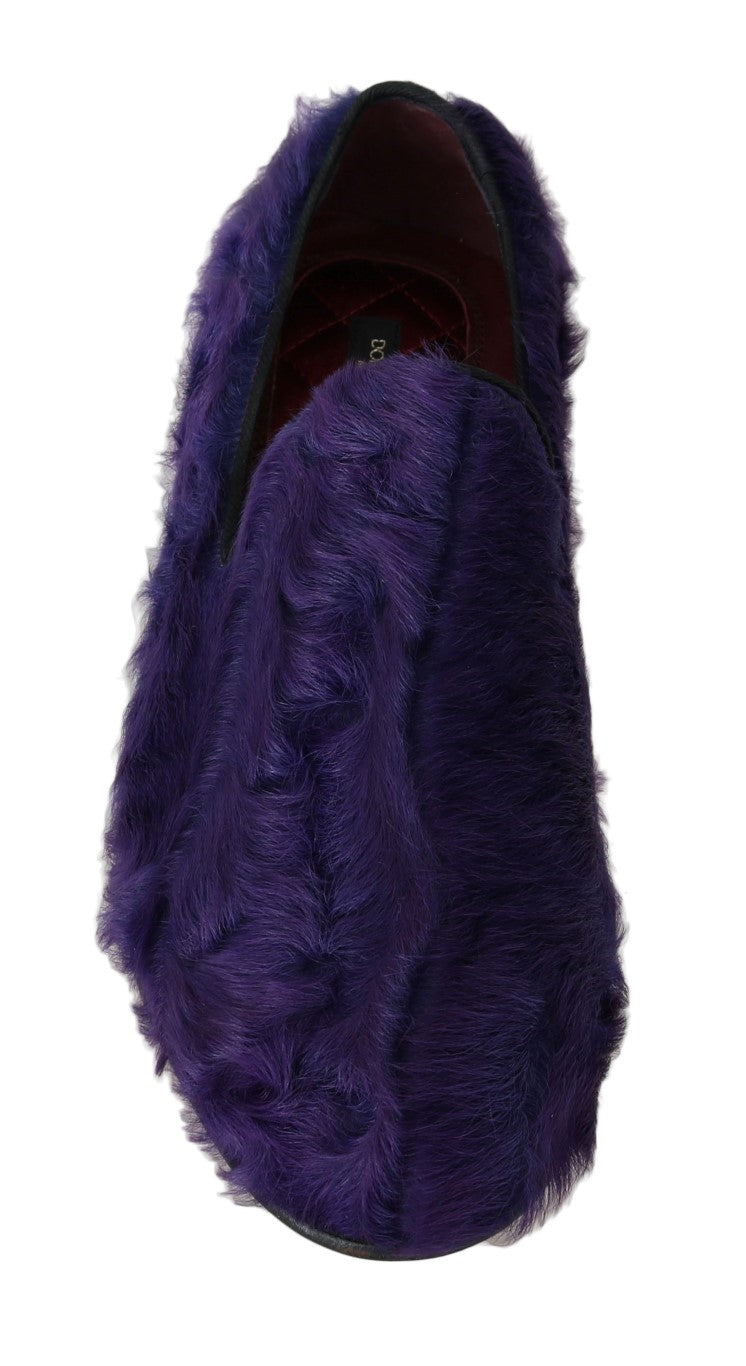 Mocassins en cuir et fourrure de mouton violet Dolce &amp; Gabbana