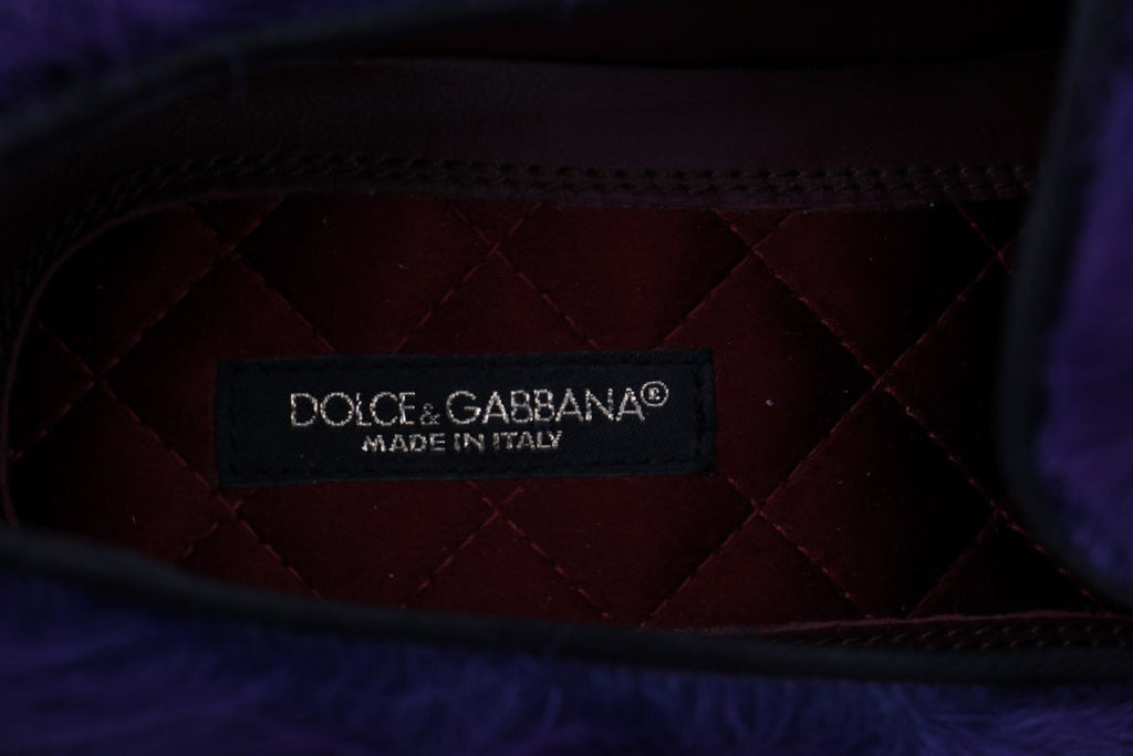 Mocassins en cuir et fourrure de mouton violet Dolce &amp; Gabbana