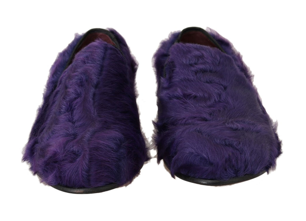 Mocassins en cuir et fourrure de mouton violet Dolce &amp; Gabbana