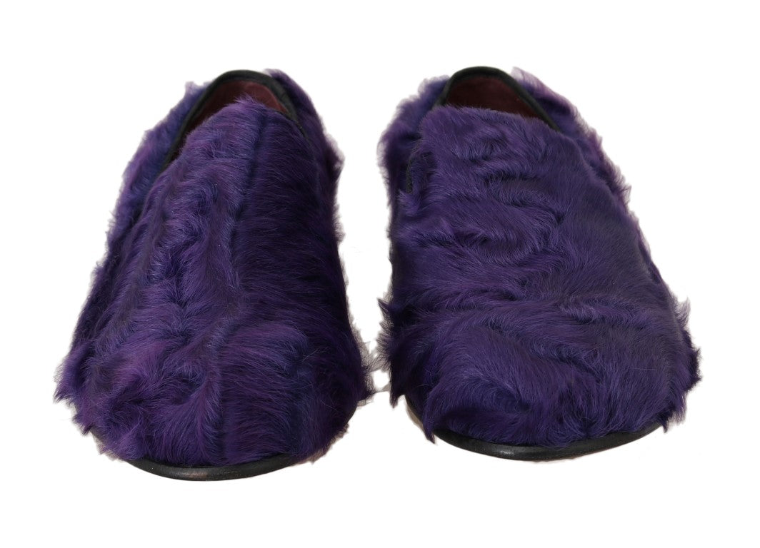Mocassins en cuir et fourrure de mouton violet Dolce &amp; Gabbana